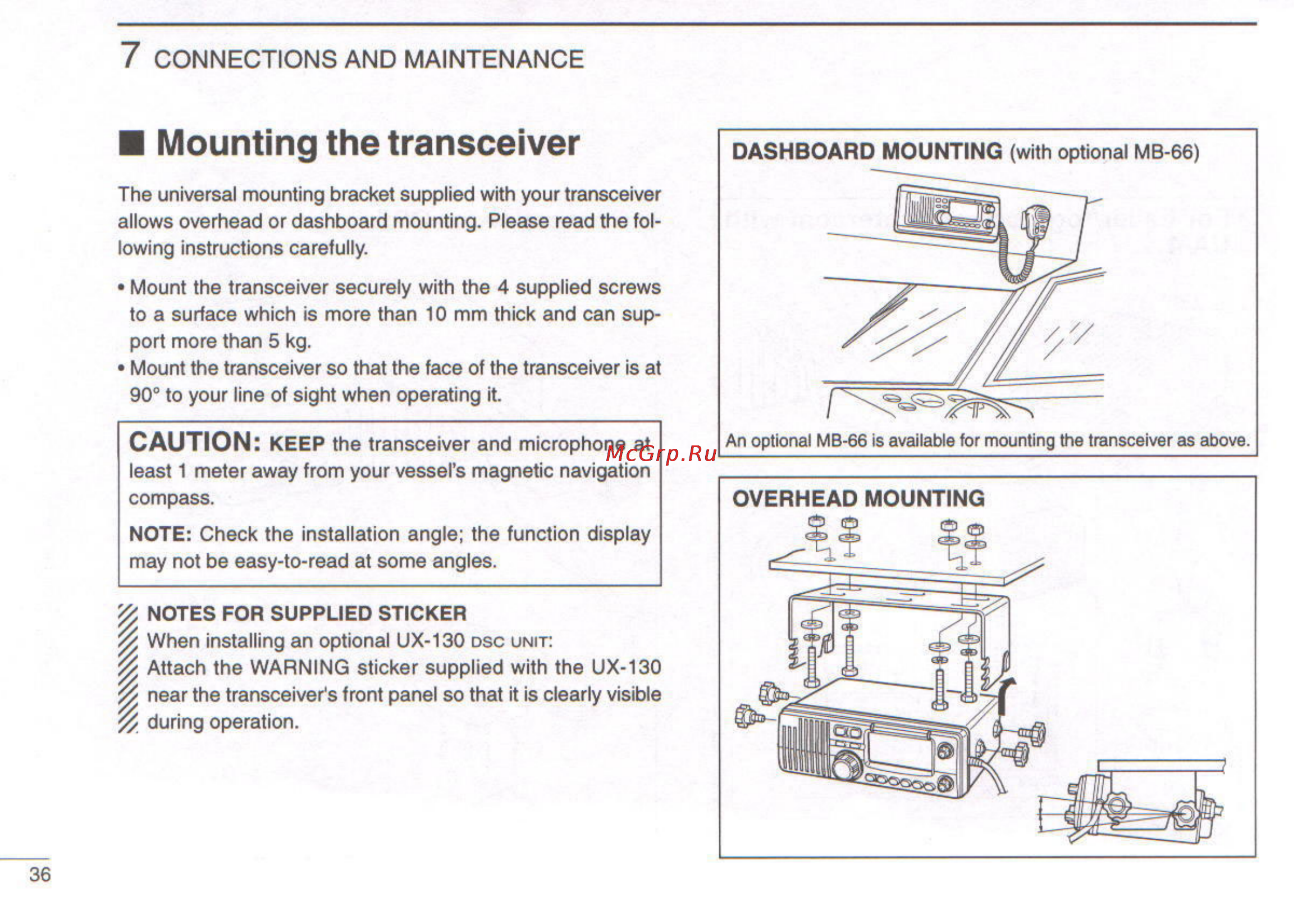 Icom IC-M127 [40/48] Mounting the transceiver