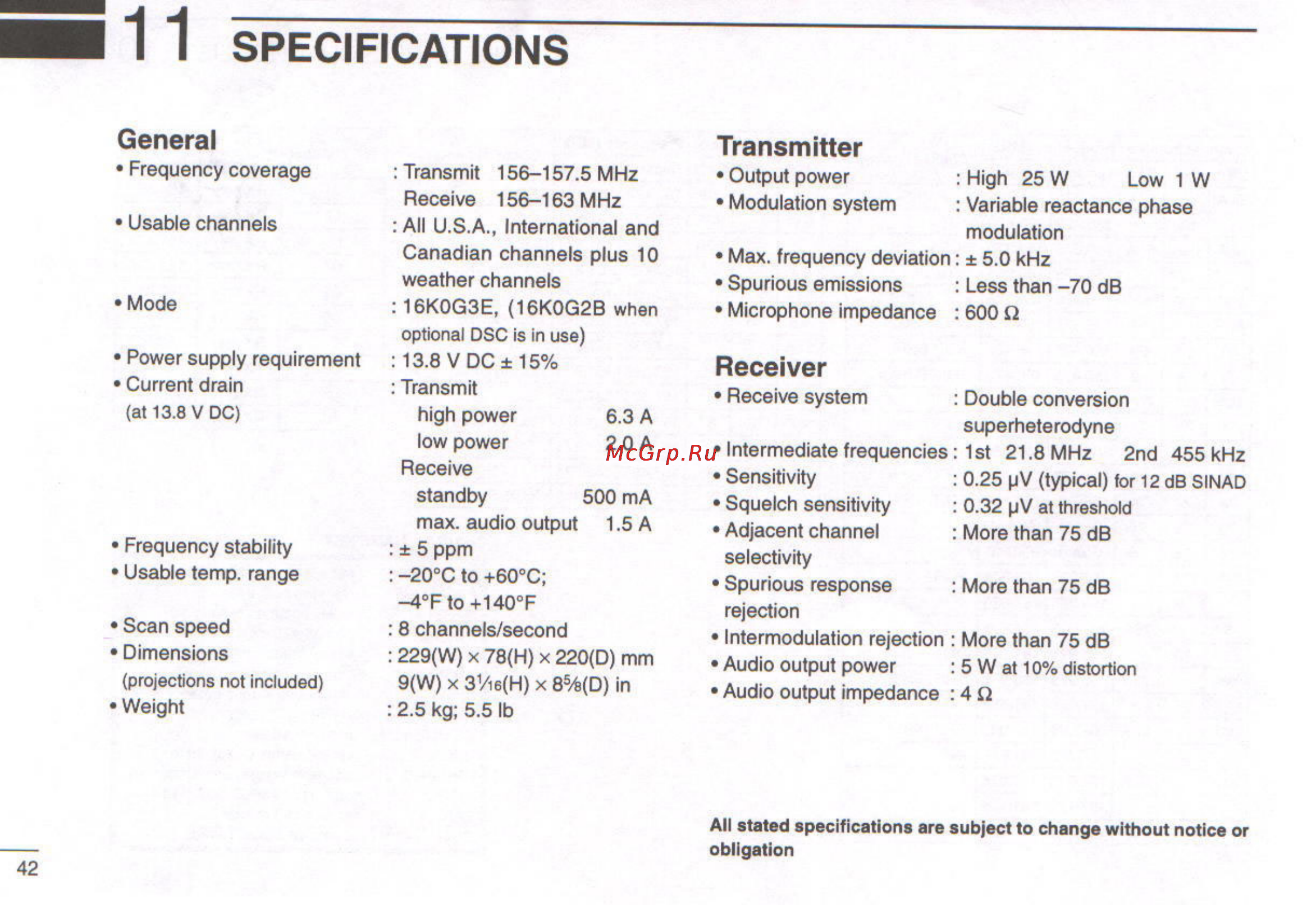 Icom IC-M127 [46/48] 1 1 specifications