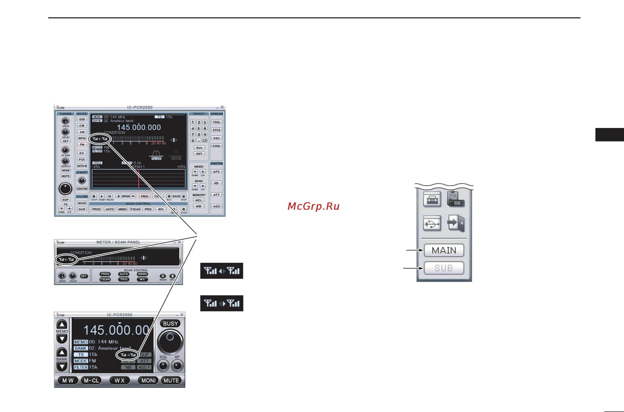 Icom IC-PCR2500 [75/148] Main sub band selection