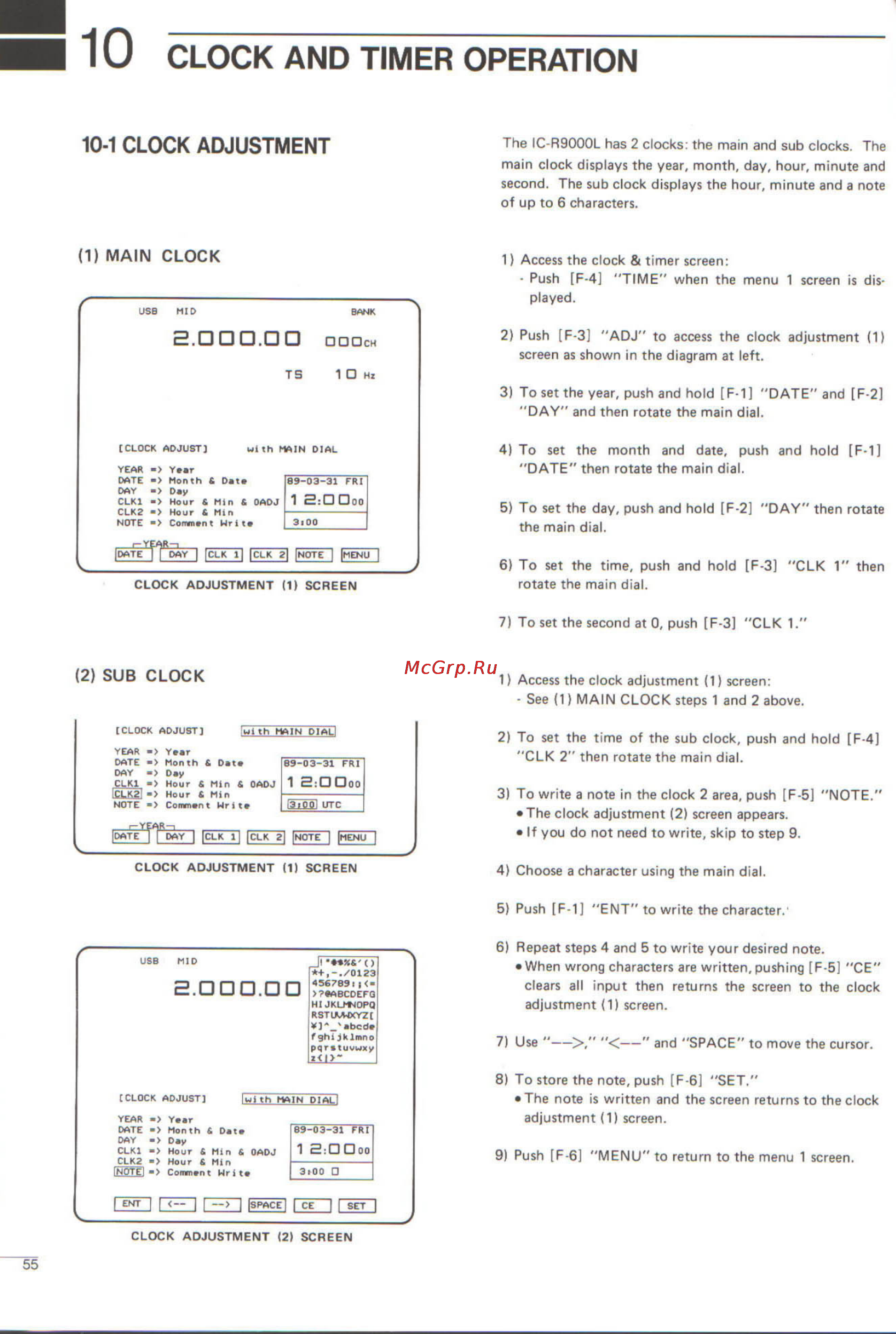 Icom IC-R9000L [58/72] Clock and timer operation