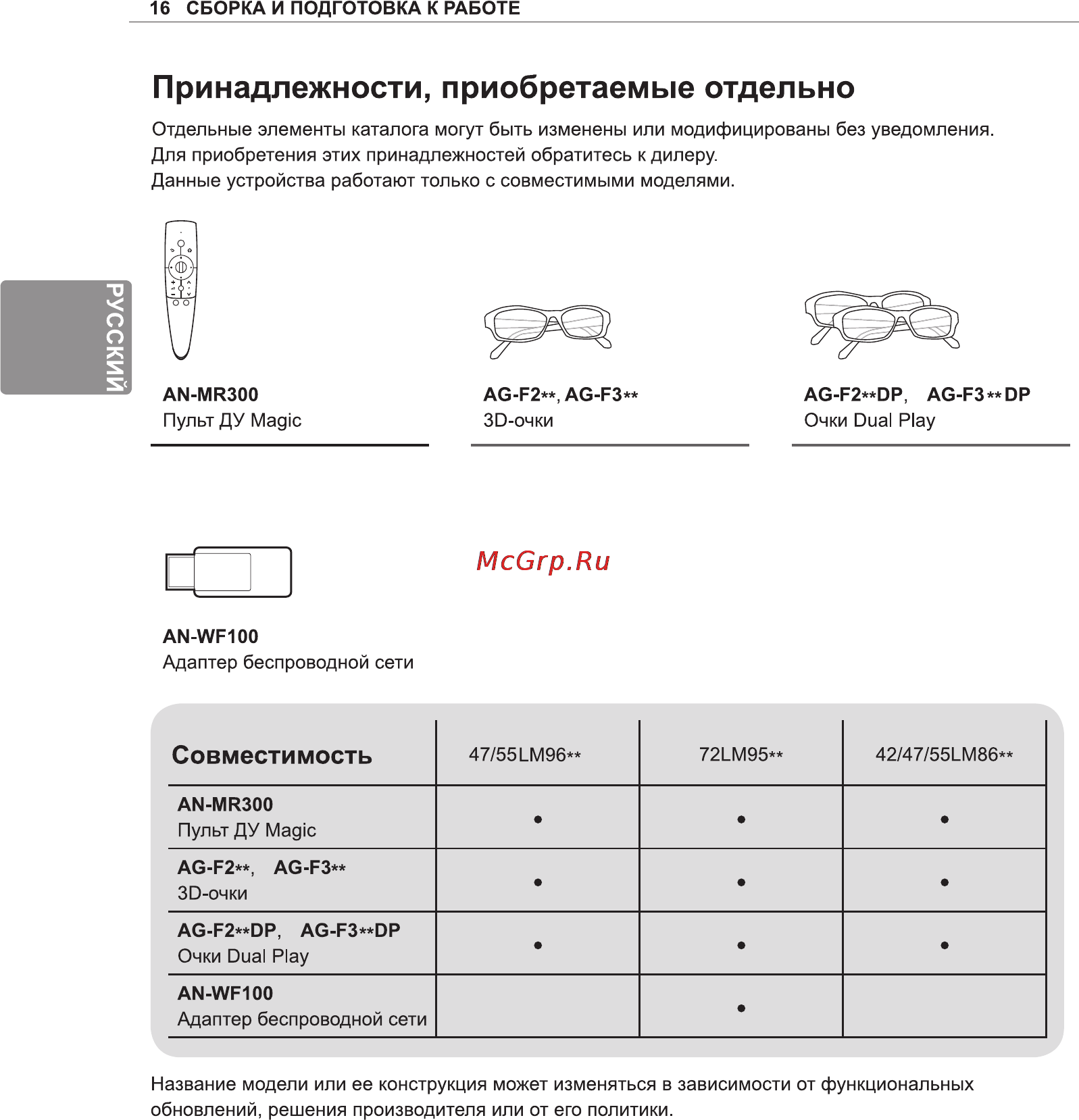LG 55 LM960V [22/53] Принадлежности приобретаемые отдельно