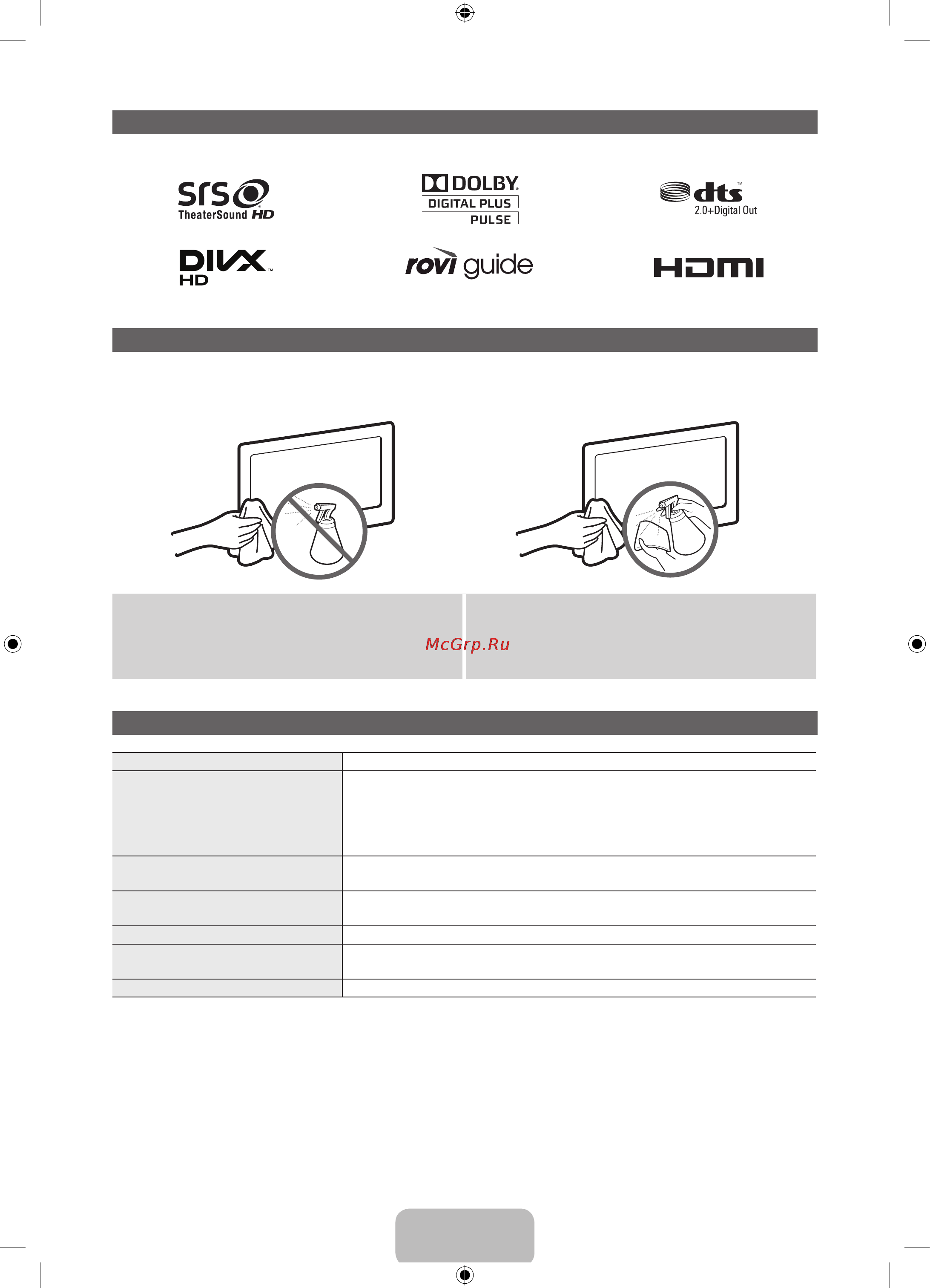 Samsung UE46 ES6307U [20/23] Технические характеристики