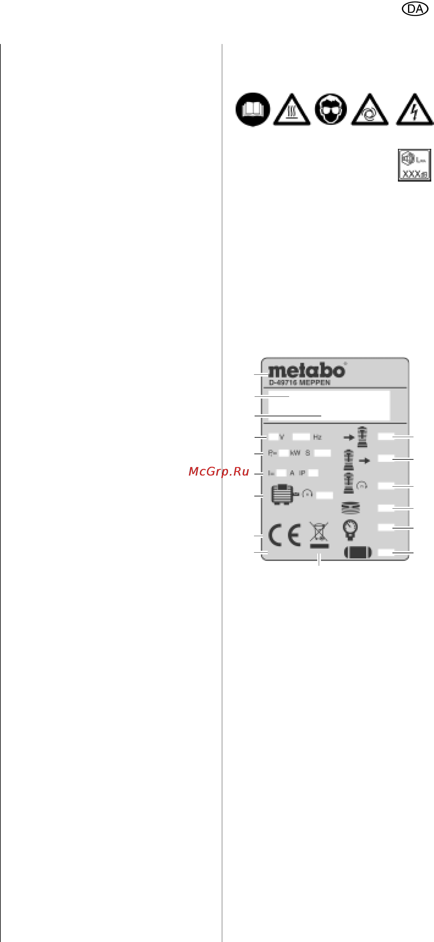 Metabo ClassicAir 255 [65/112] Symboler på maskinen