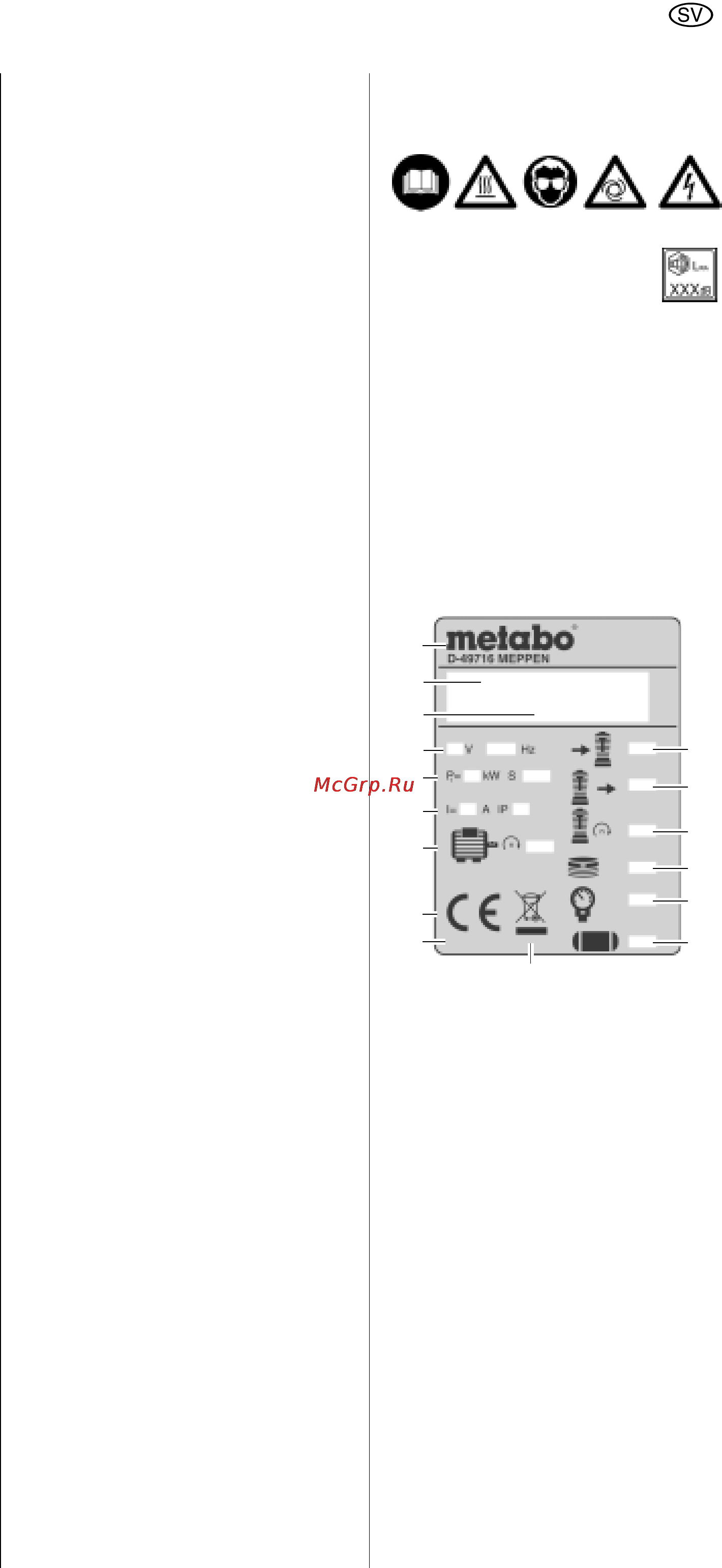 Metabo PowerAir V400 [17/55] Symboler på maskinen