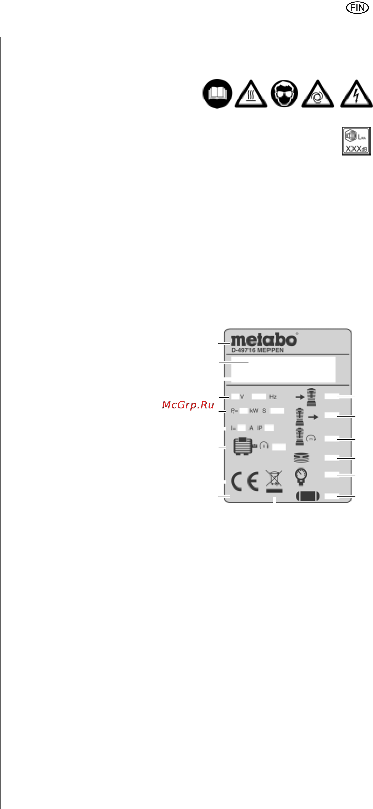 Metabo PowerAir V400 [23/55] Symbolit laitteella