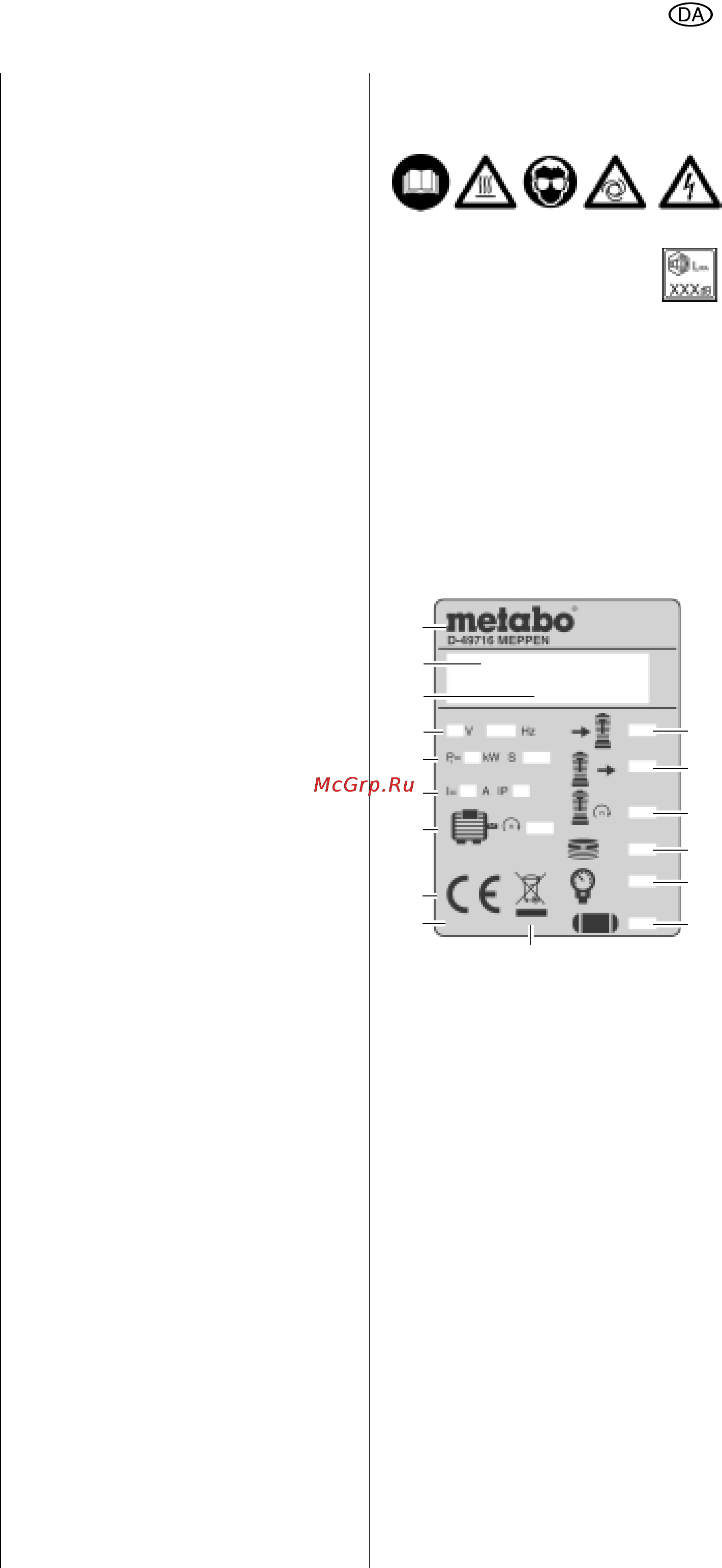Metabo PowerAir V400 [5/55] Symboler på maskinen