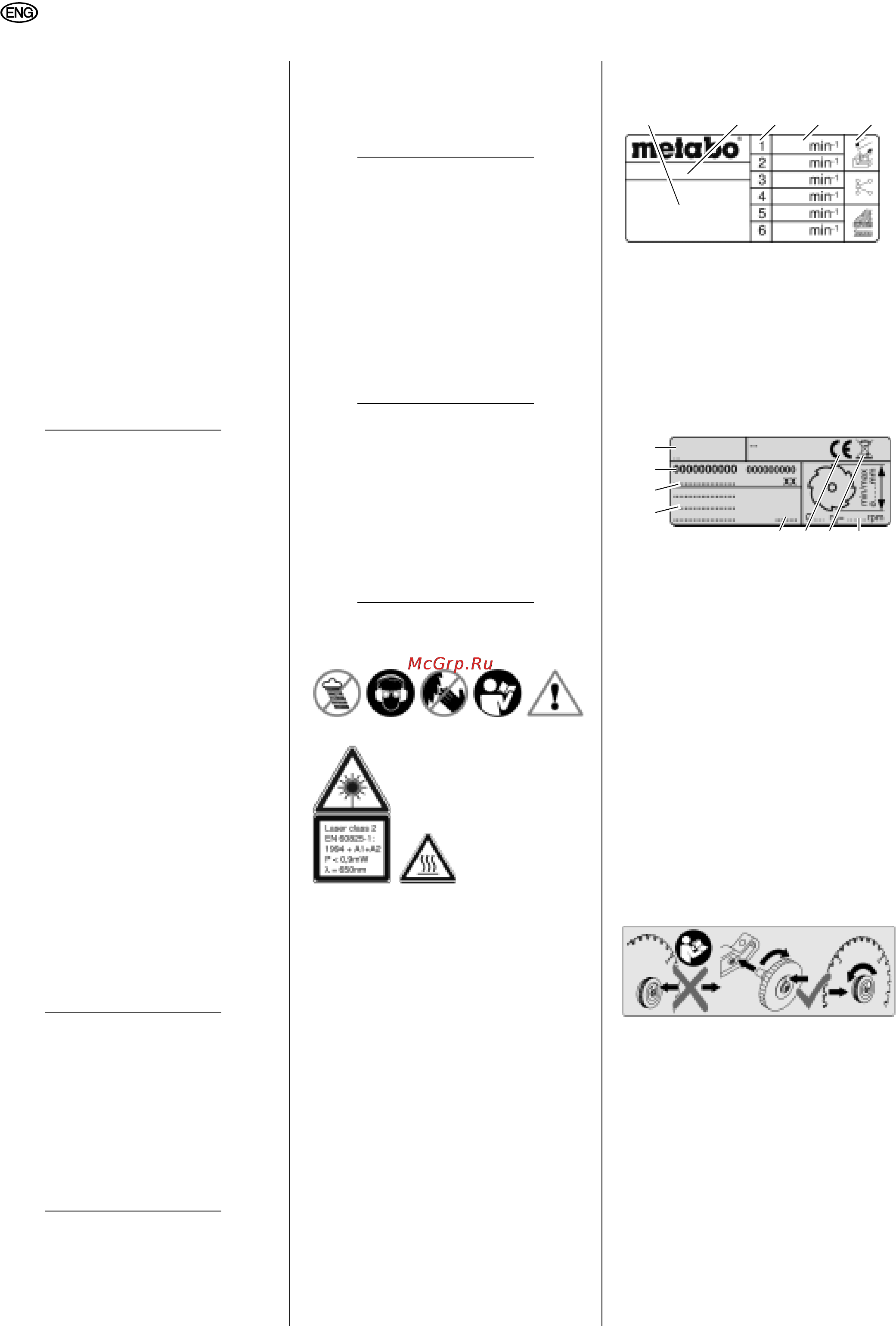 Metabo KGS 216 Plus [26/79] Symbols on the machine