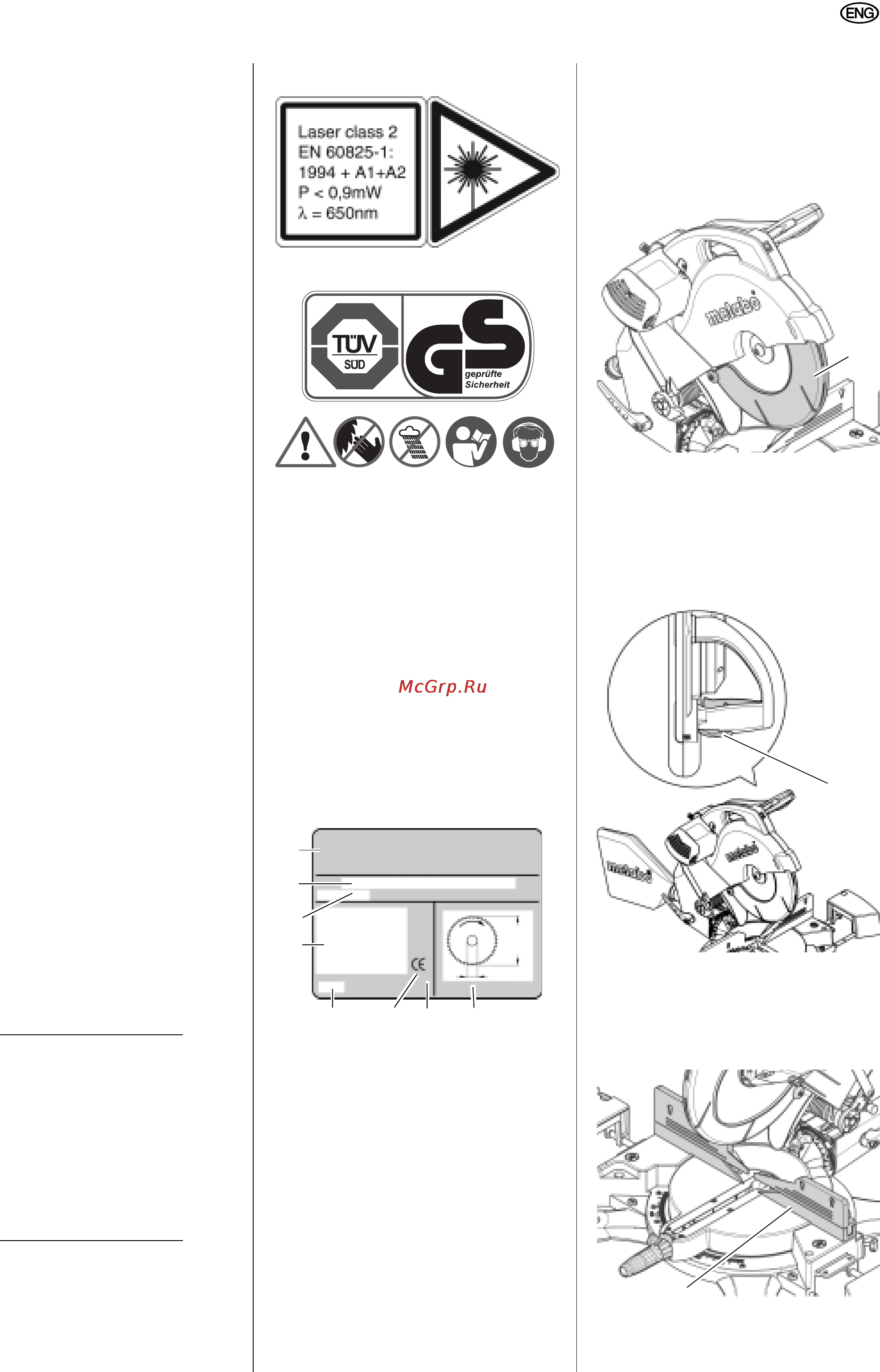 Metabo KS 305 Plus [21/63] Symbols on the machine
