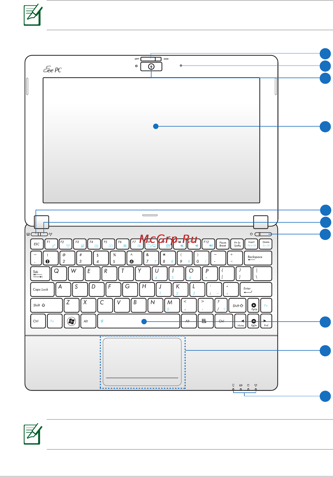 Asus EeePC 1016P 1Gb Black [10/62] Верхняя сторона