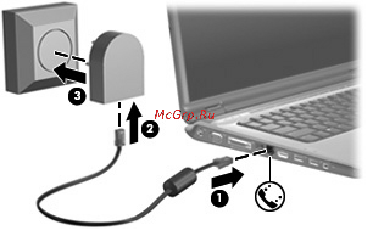 HP Pavilion dv 2645 er [82/261] Подключение адаптера кабеля модема для конкретной страны