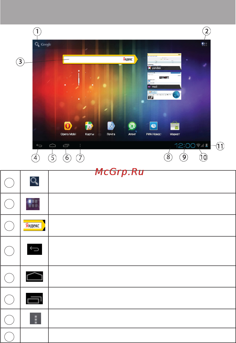 Texet TM-7037W 8Gb [23/54] Общий вид стандартного рабочего стола oc android