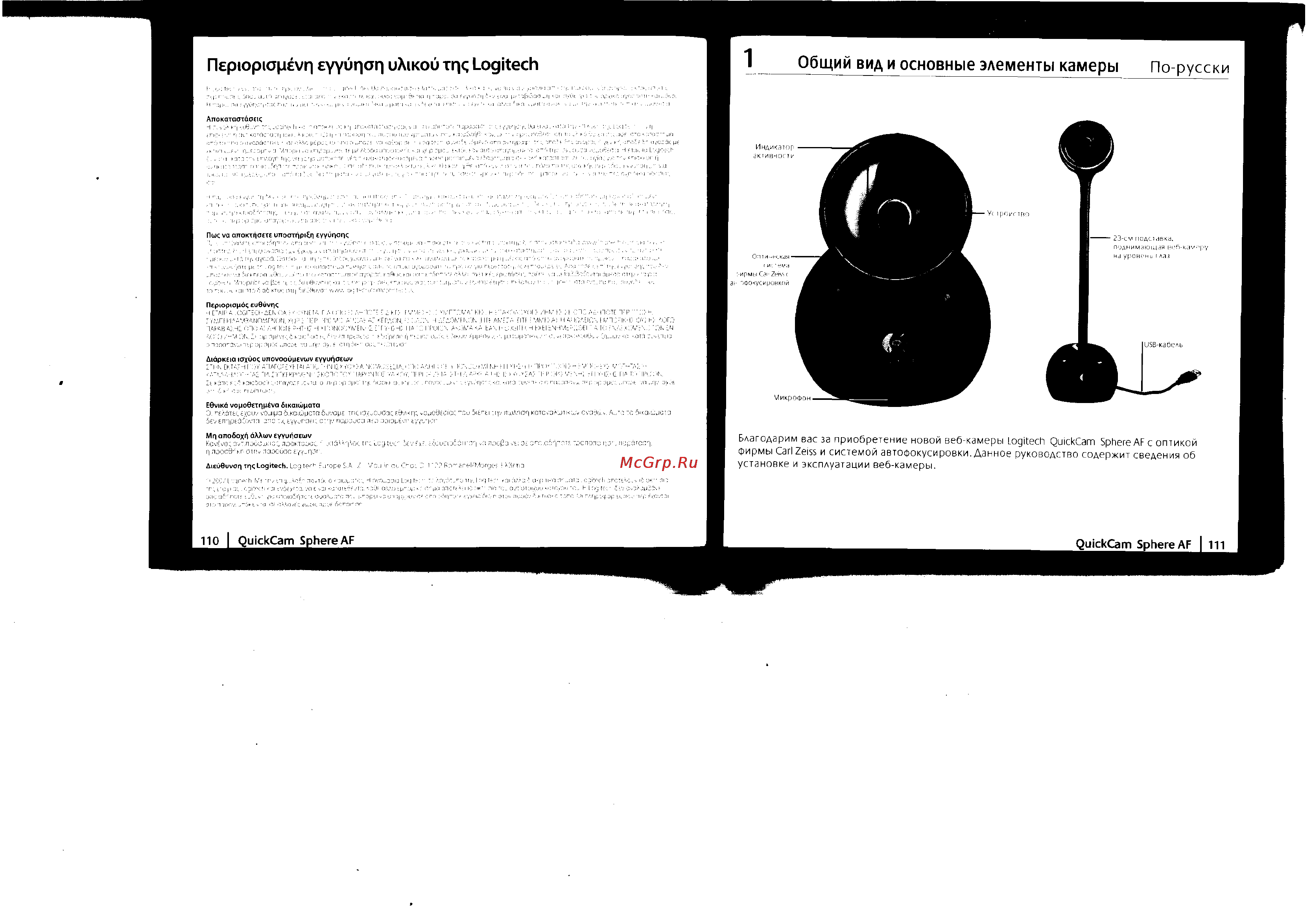 Logitech QC Sphere AF Инструкция по эксплуатации онлайн