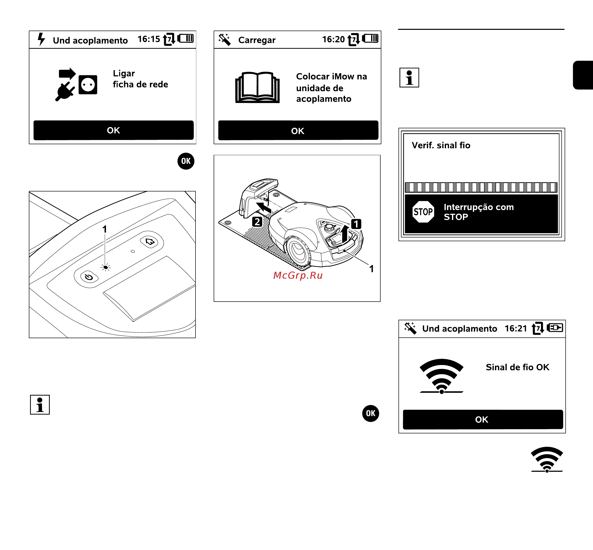 Viking MI 632 P [105/377] Acoplar o robot cortador de relva e a unidade de acoplamento