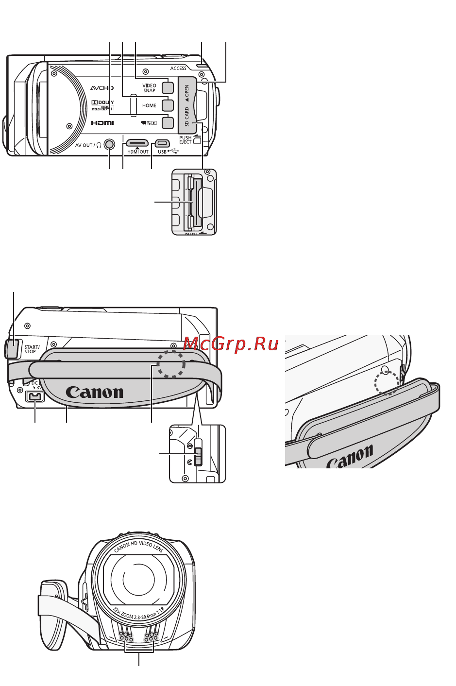 Canon Legria HF R37 Bl [17/242] Названия компонентов