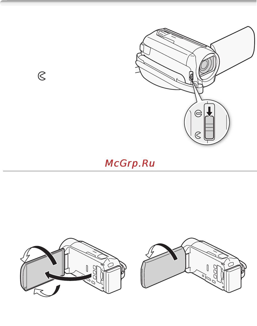 Canon Legria HF R37 Bl [23/242] Открытие крышки объектива и настройка экрана жк дисплея