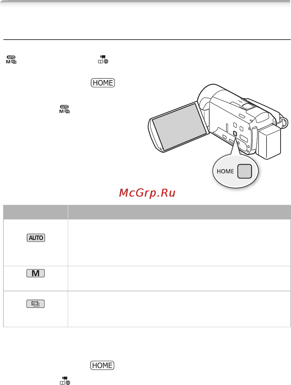 Canon HF M506E Kit [31/264] Режимы работы