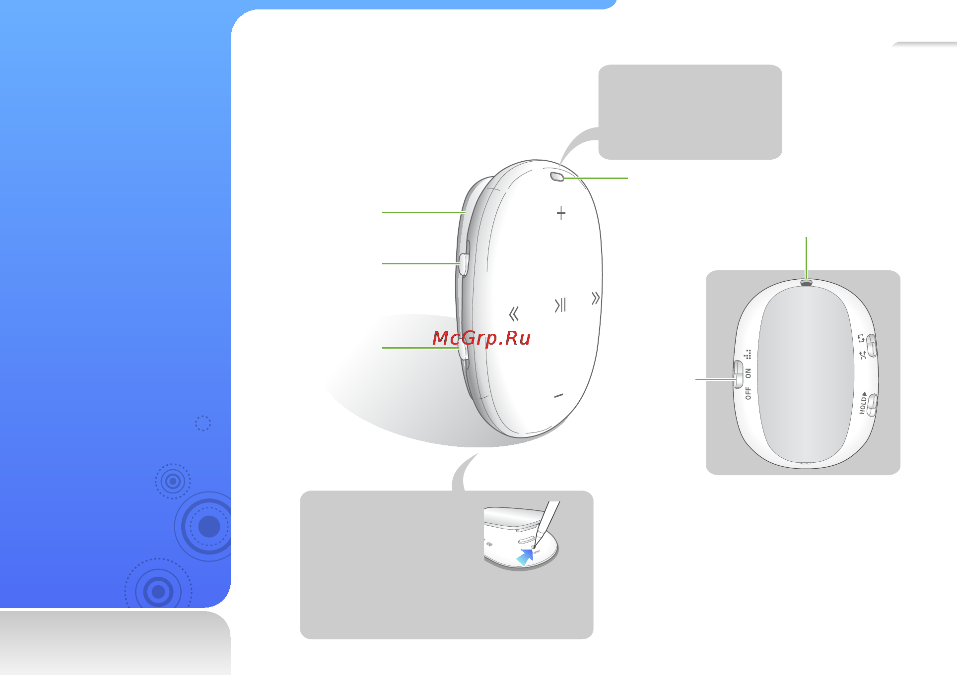 Samsung YP-W1AW 4Gb White [11/27] Отверстие reset