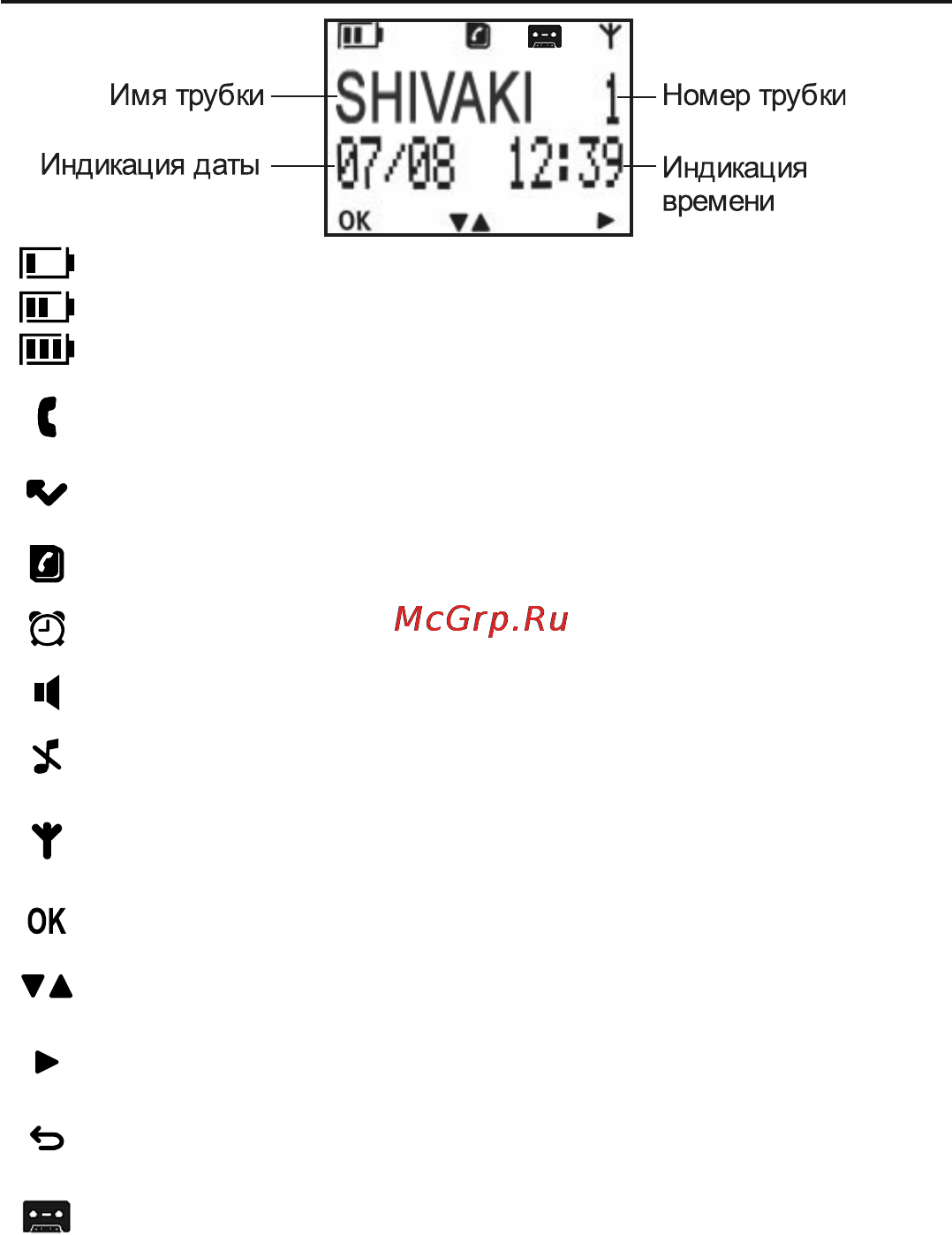 Shivaki SH-D6121 [7/57] Значения символов появляющихся на дисплее трубки