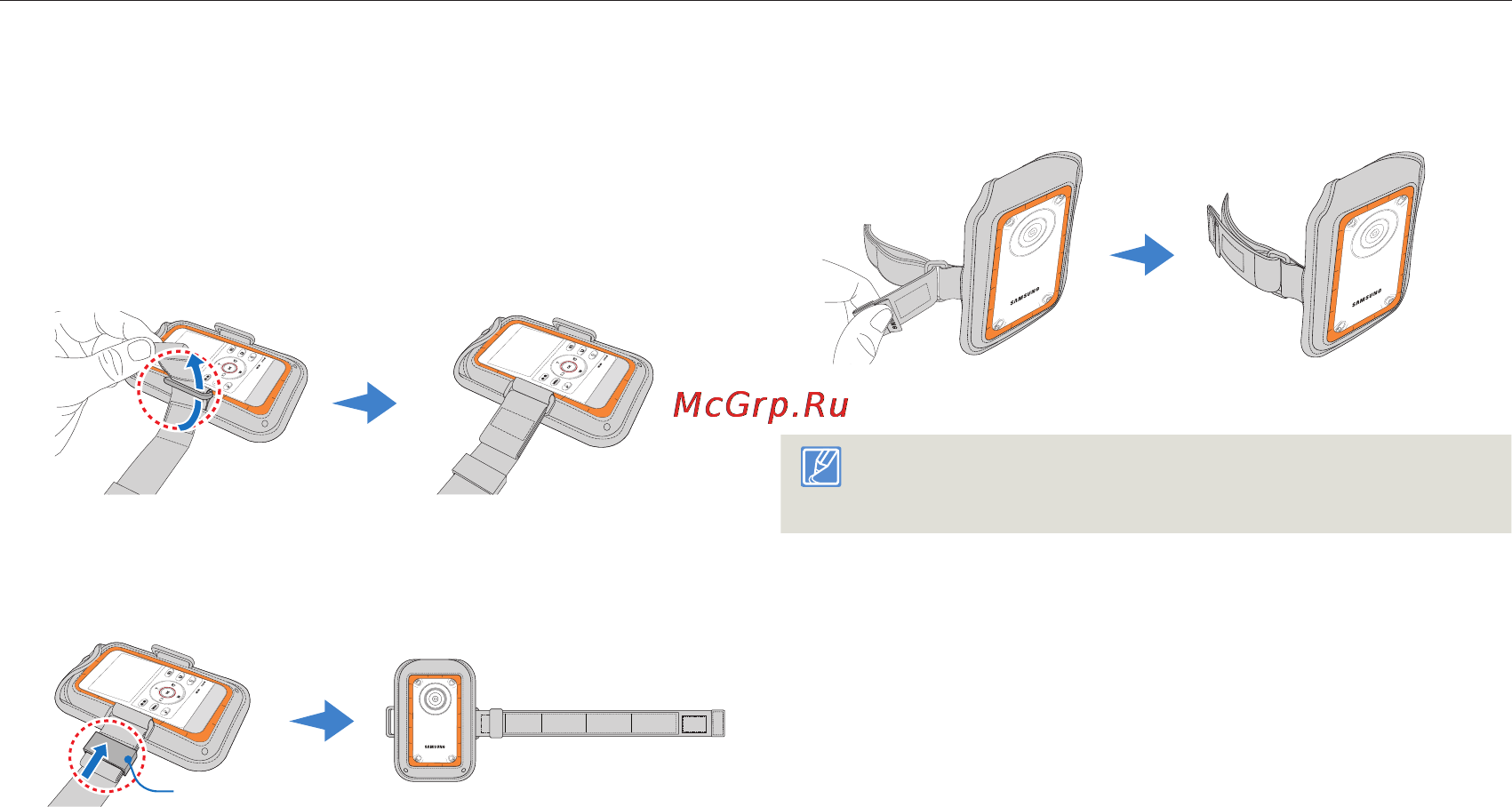 Samsung HMX-W300YP/XER Orange [102/109] Использование ремешка при ношении устройства на левой руке только hmx w350