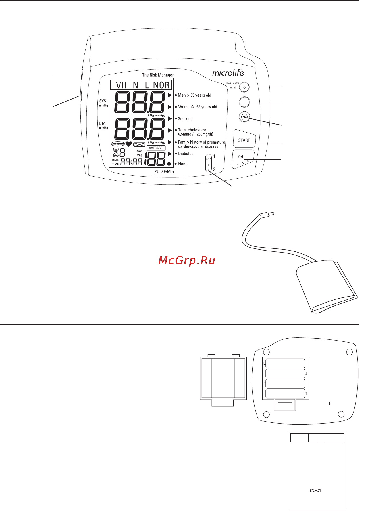 Microlife BP RM 100 [57/66] A vérnyomásmérő készülék és tartozékai