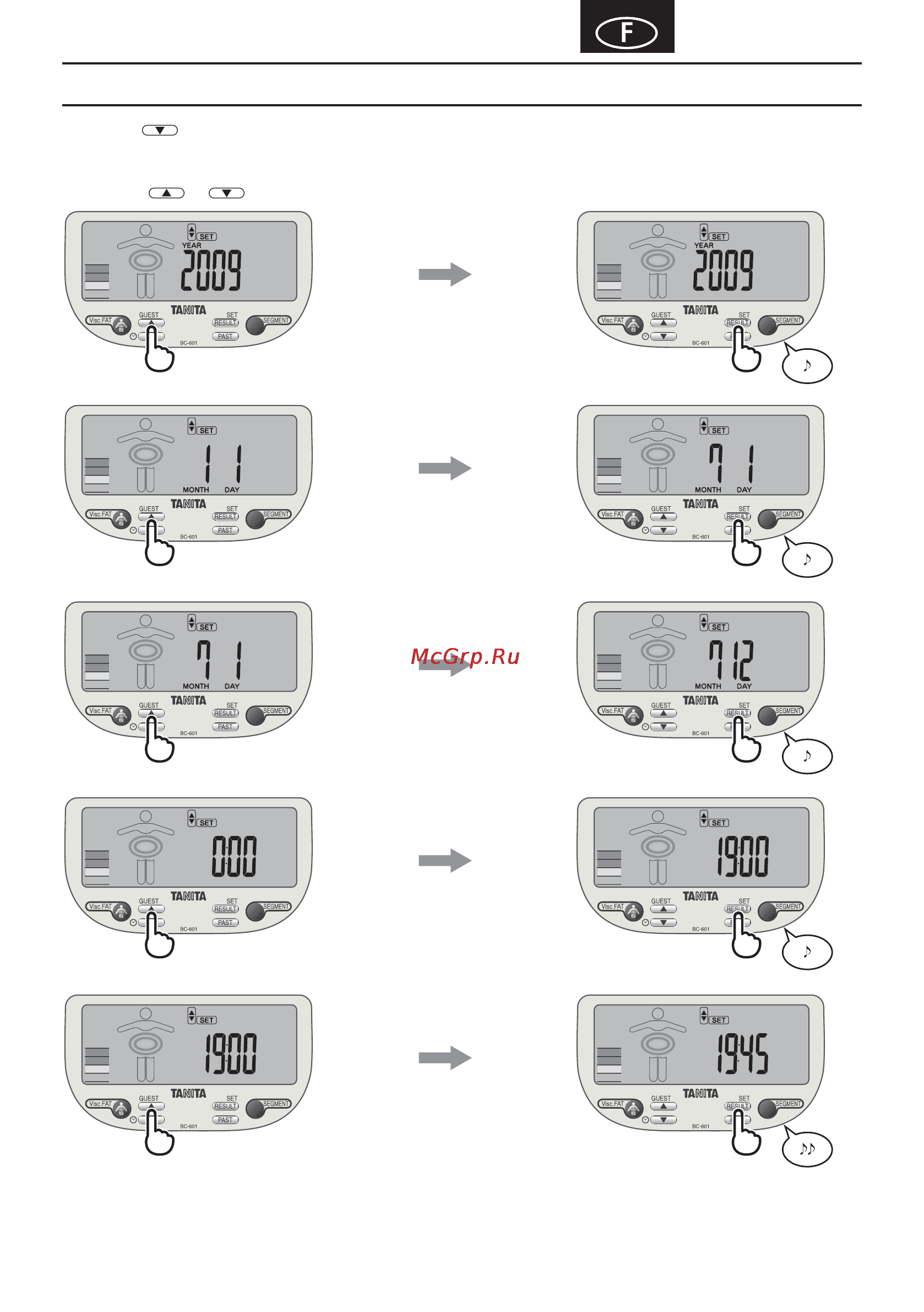 Tanita BC-601 [27/80] Paramétrer réinitialiser date et heure