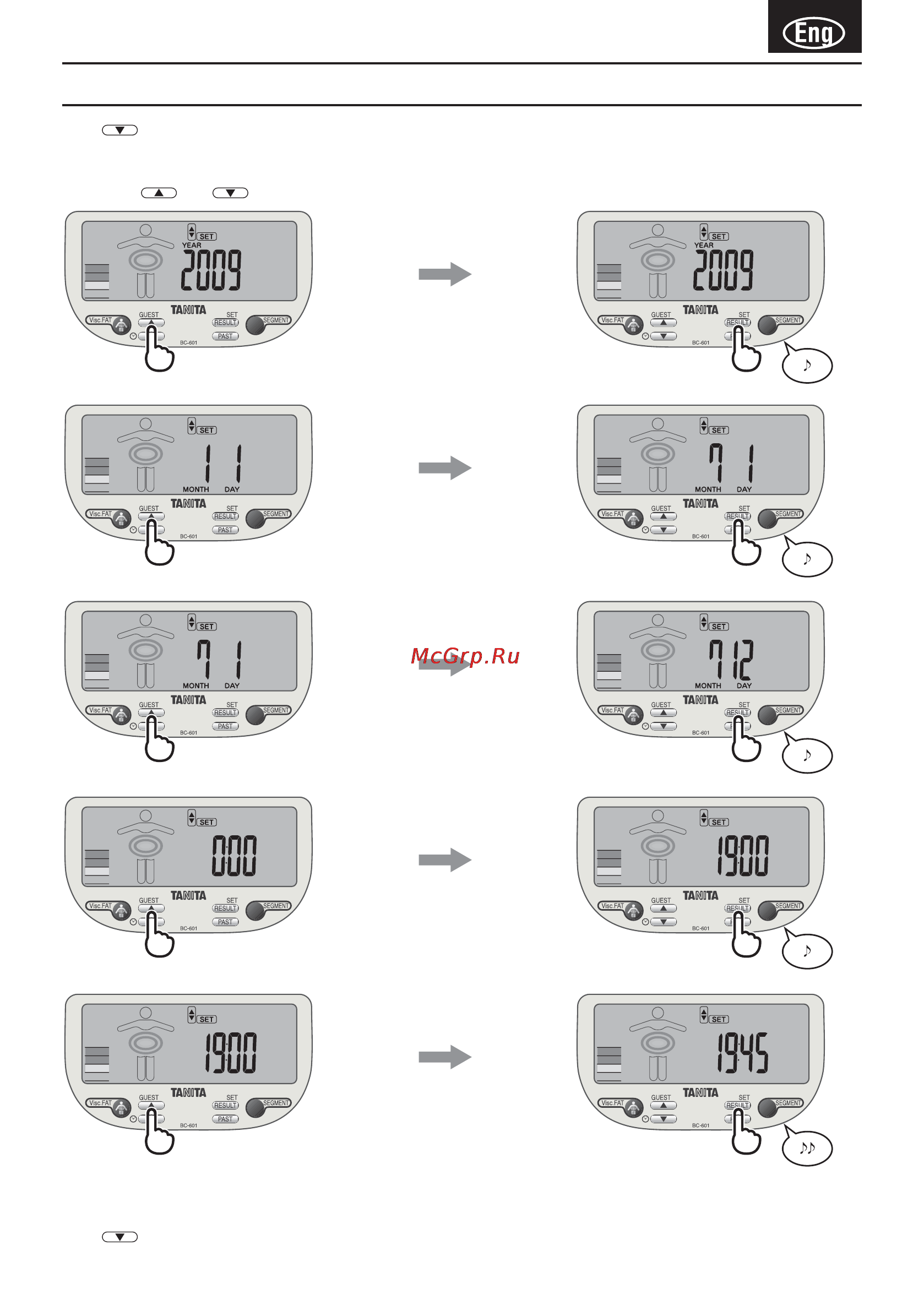 Tanita BC-601 [5/80] Setting resetting date and time