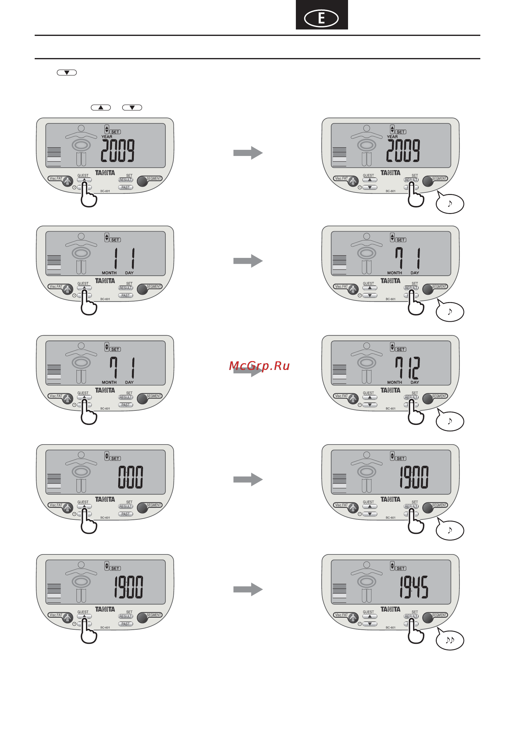 Tanita BC-601 [60/80] Configurar reconfigurar la fecha y la hora