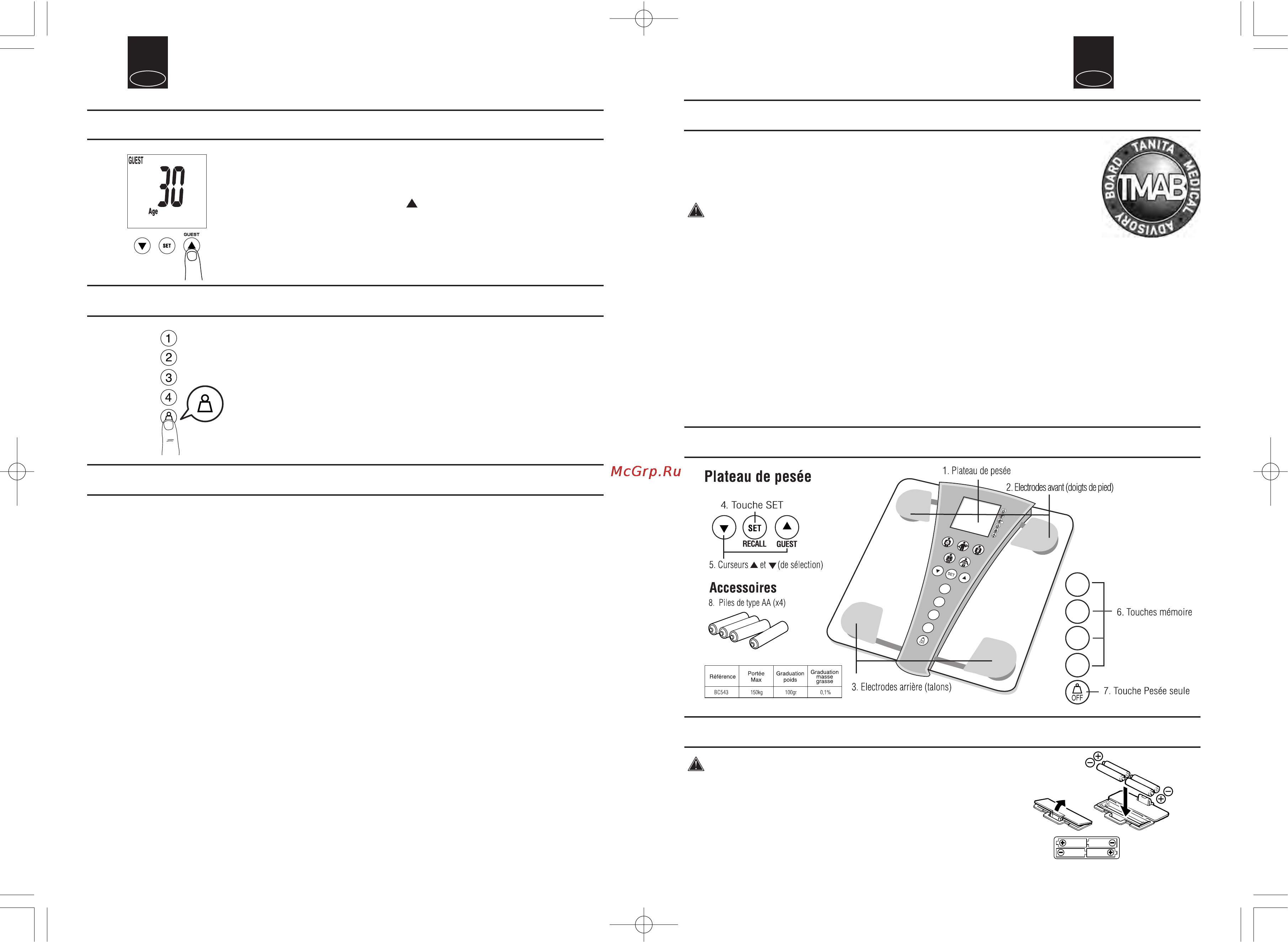 Tanita BC-543 [8/23] Avant utilisation