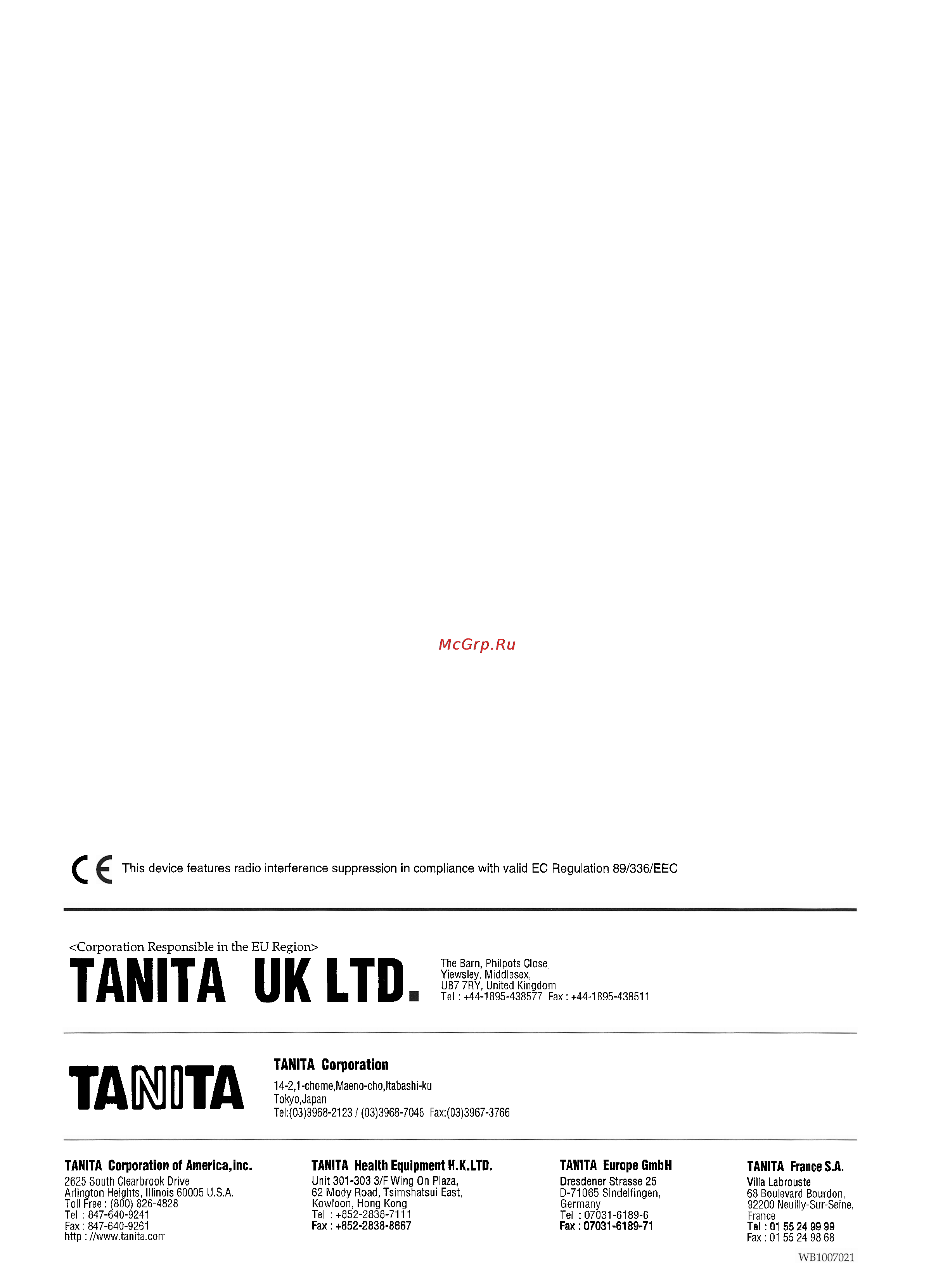 Tanita WB-100S MA [8/8] Corporation