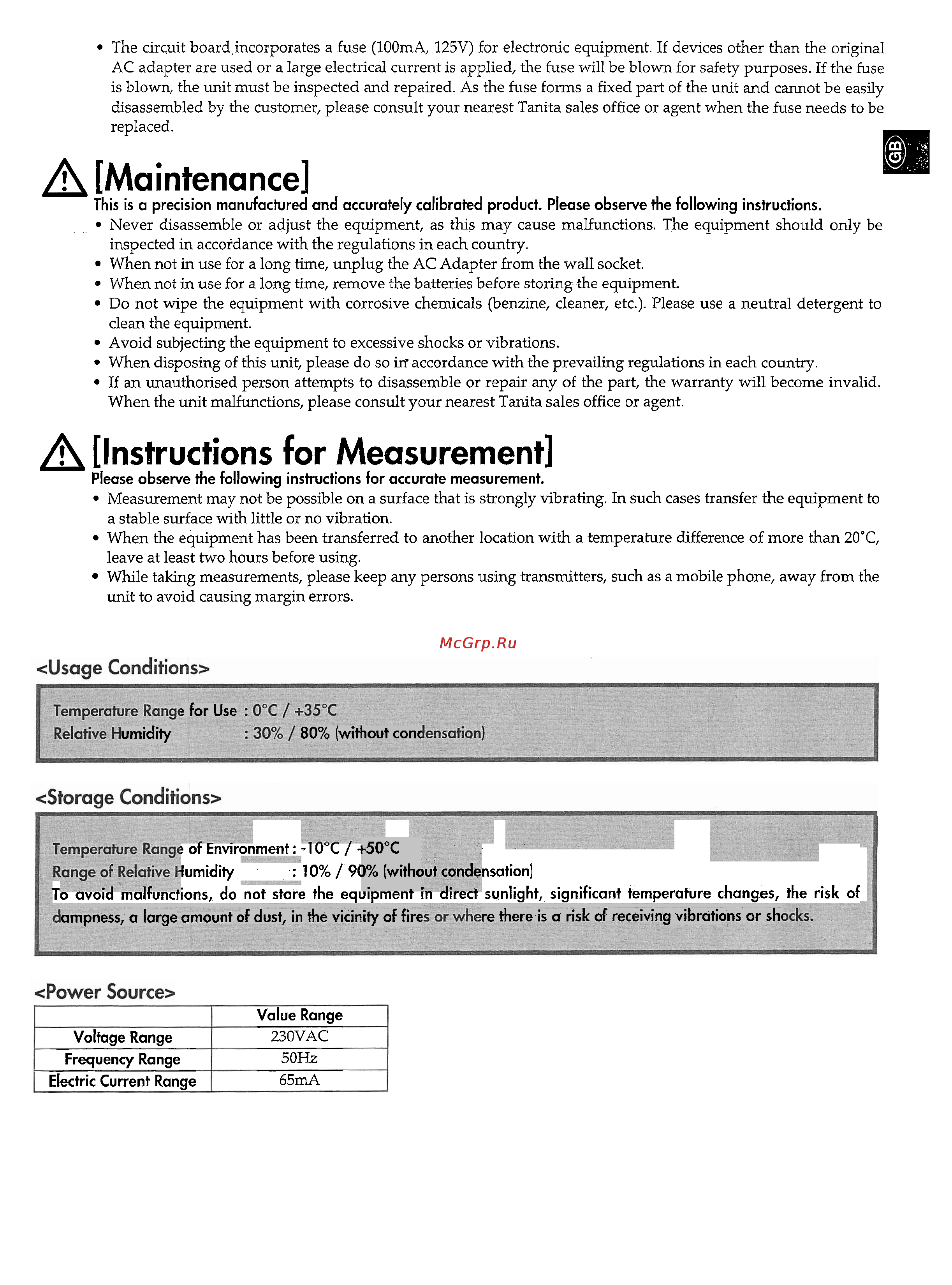 Tanita WB-110S MA [4/13] Avoid subjecting the equipment to excessive shocks or vibrations when disposing of this unit please do so