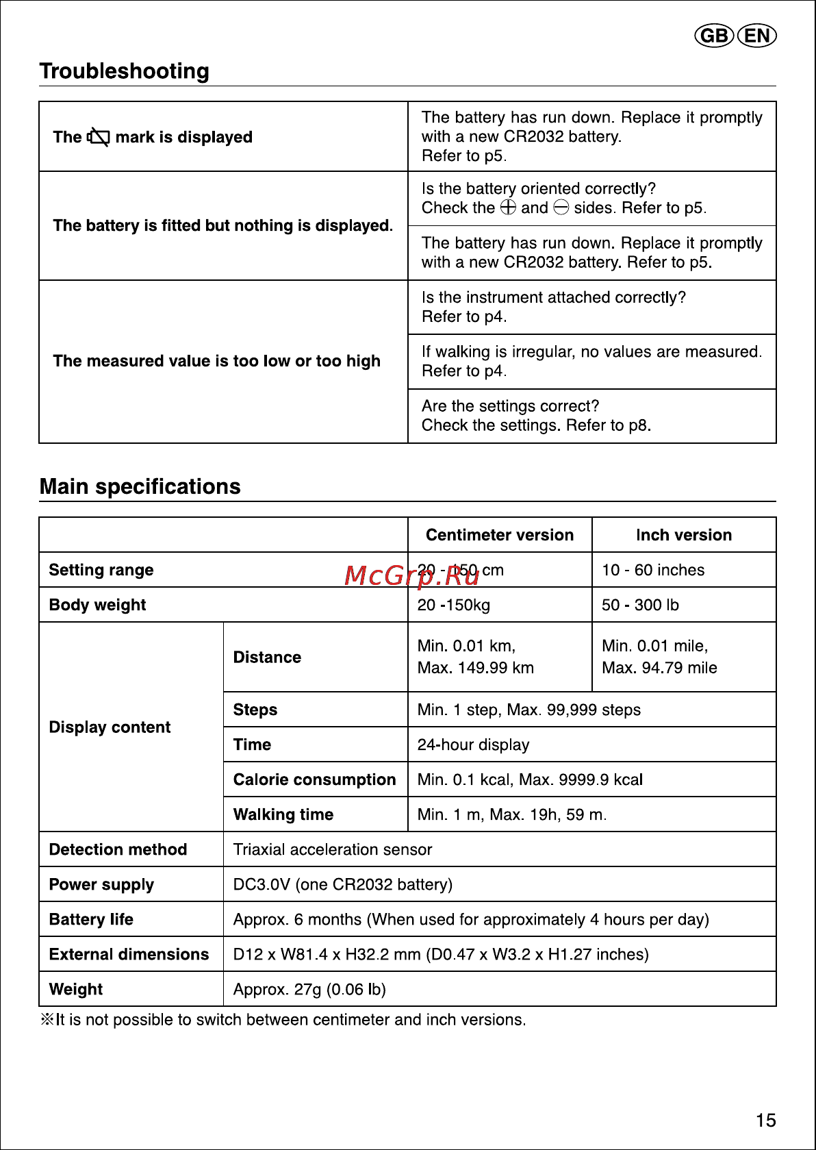Tanita PD-724 [15/15] Main specifications