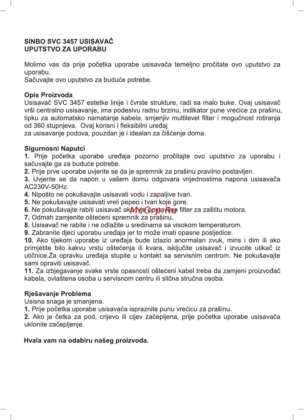 Sinbo SVC 3457 [34/45] Hrvatski