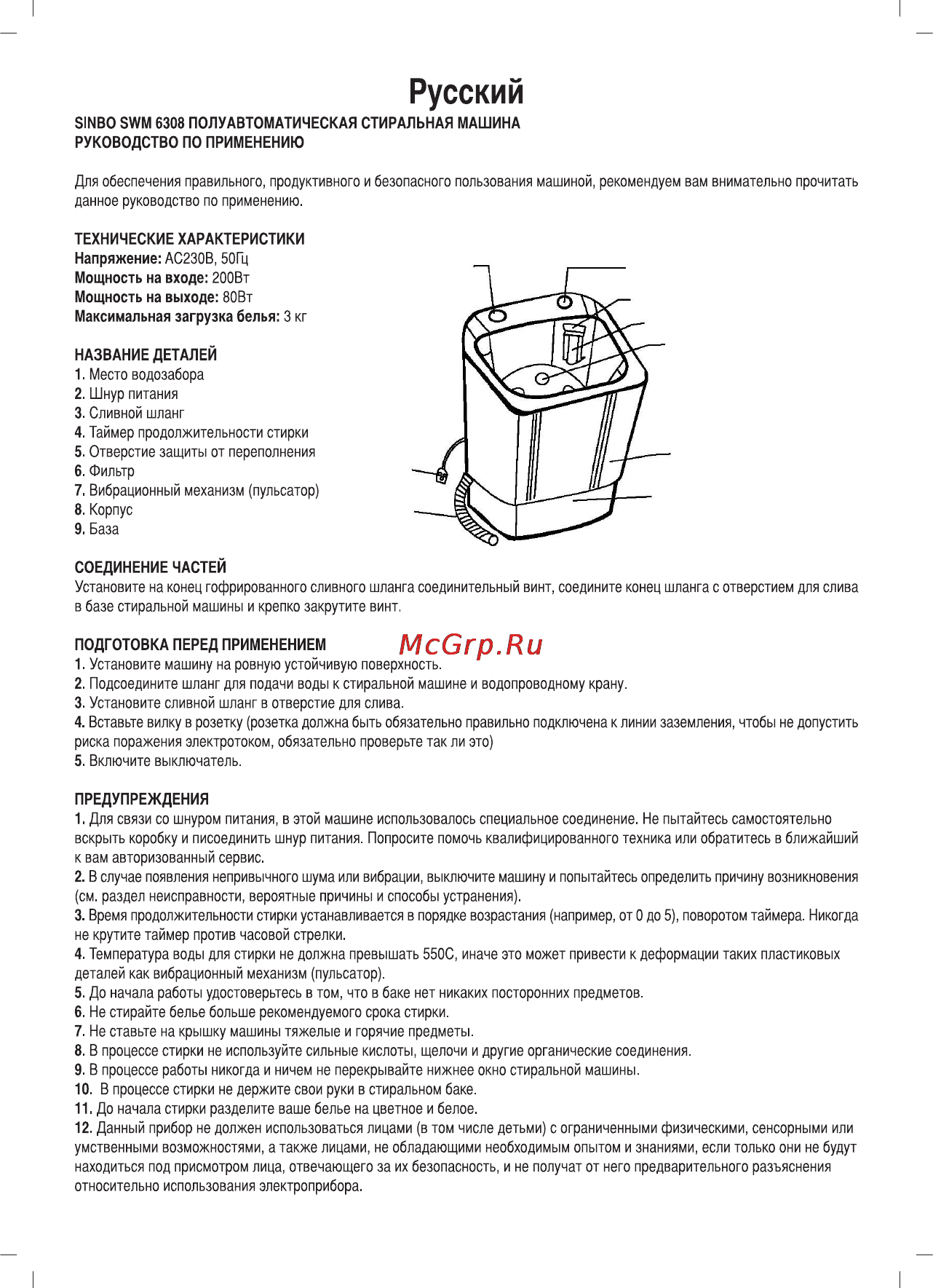 Sinbo SWM 6308 Инструкция по эксплуатации онлайн [17/32] 72836