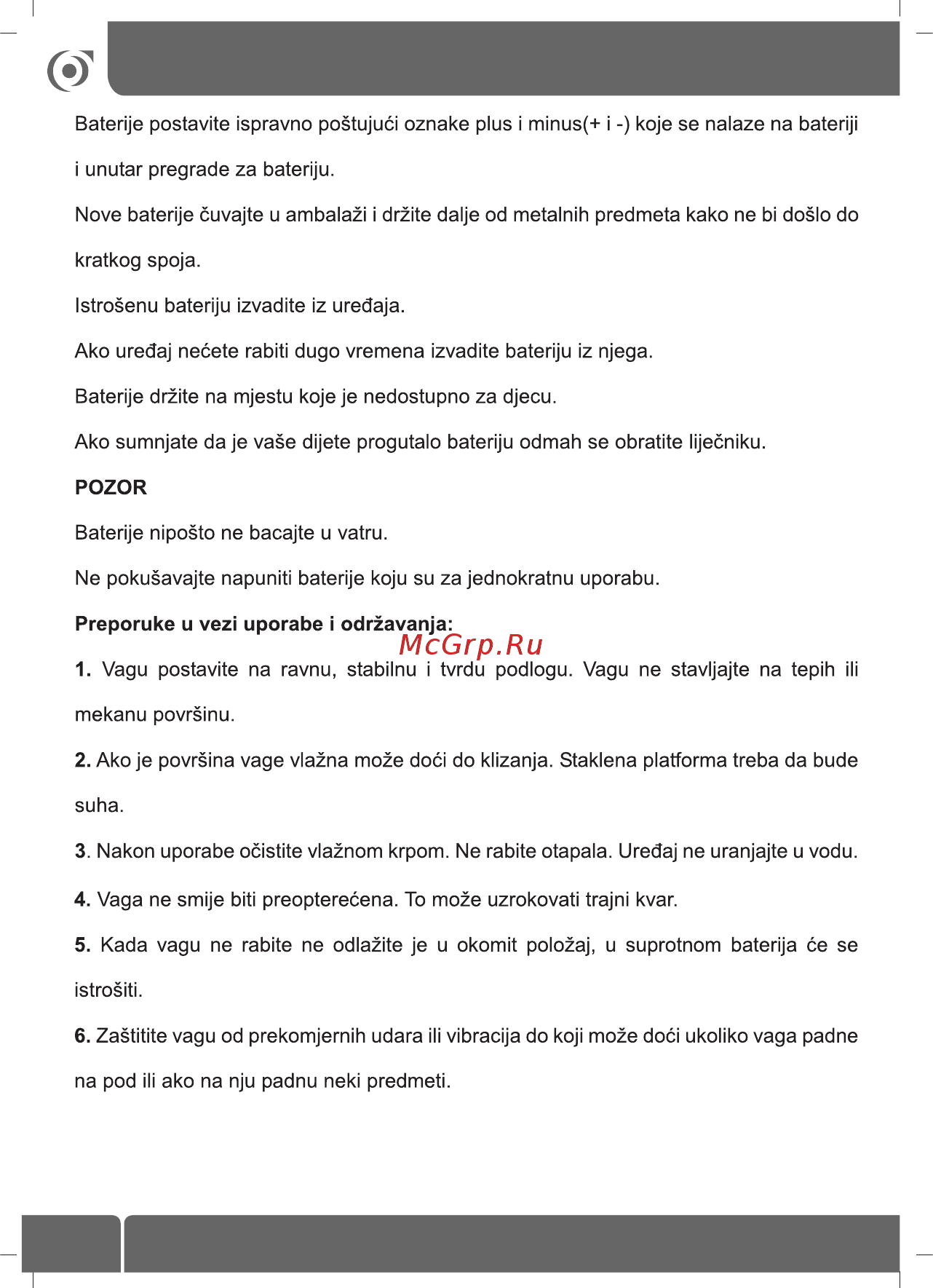 Sinbo SBS 4419 [20/30] Preporuka za sigurnost baterije
