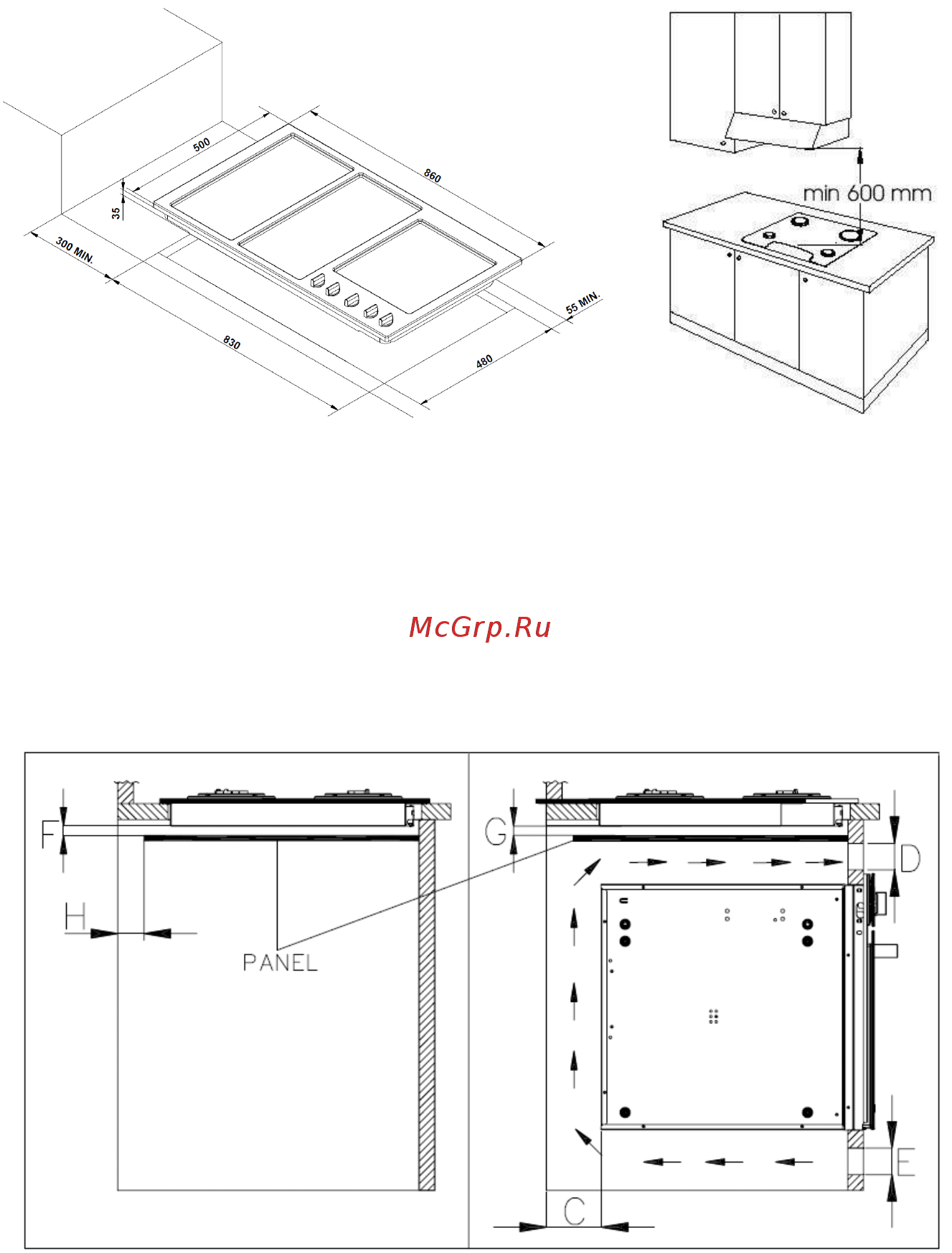 Korting HG995CTX [21/32] F 10mm min g 15mm min e 180cm²