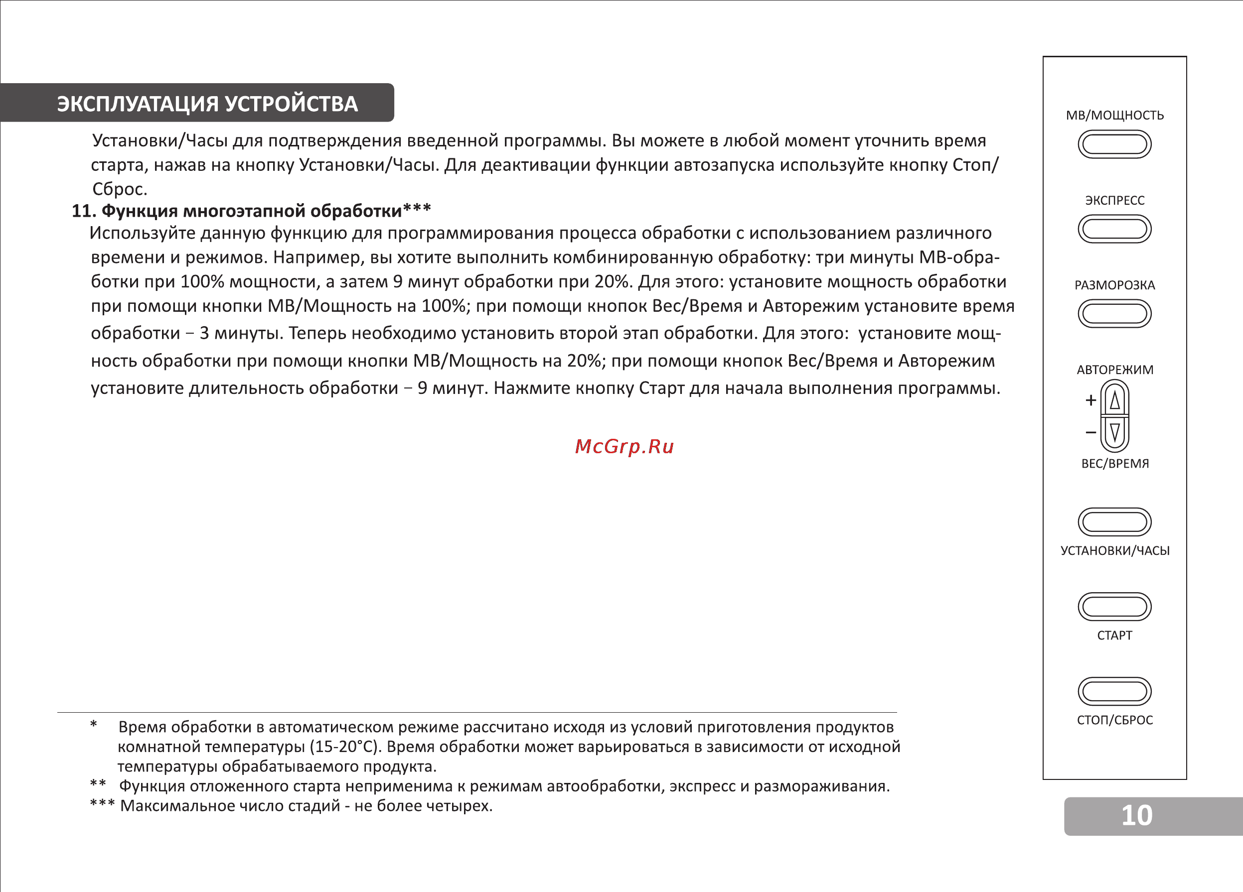 VR MW-S1705 [11/15] Эксплуатация устройства