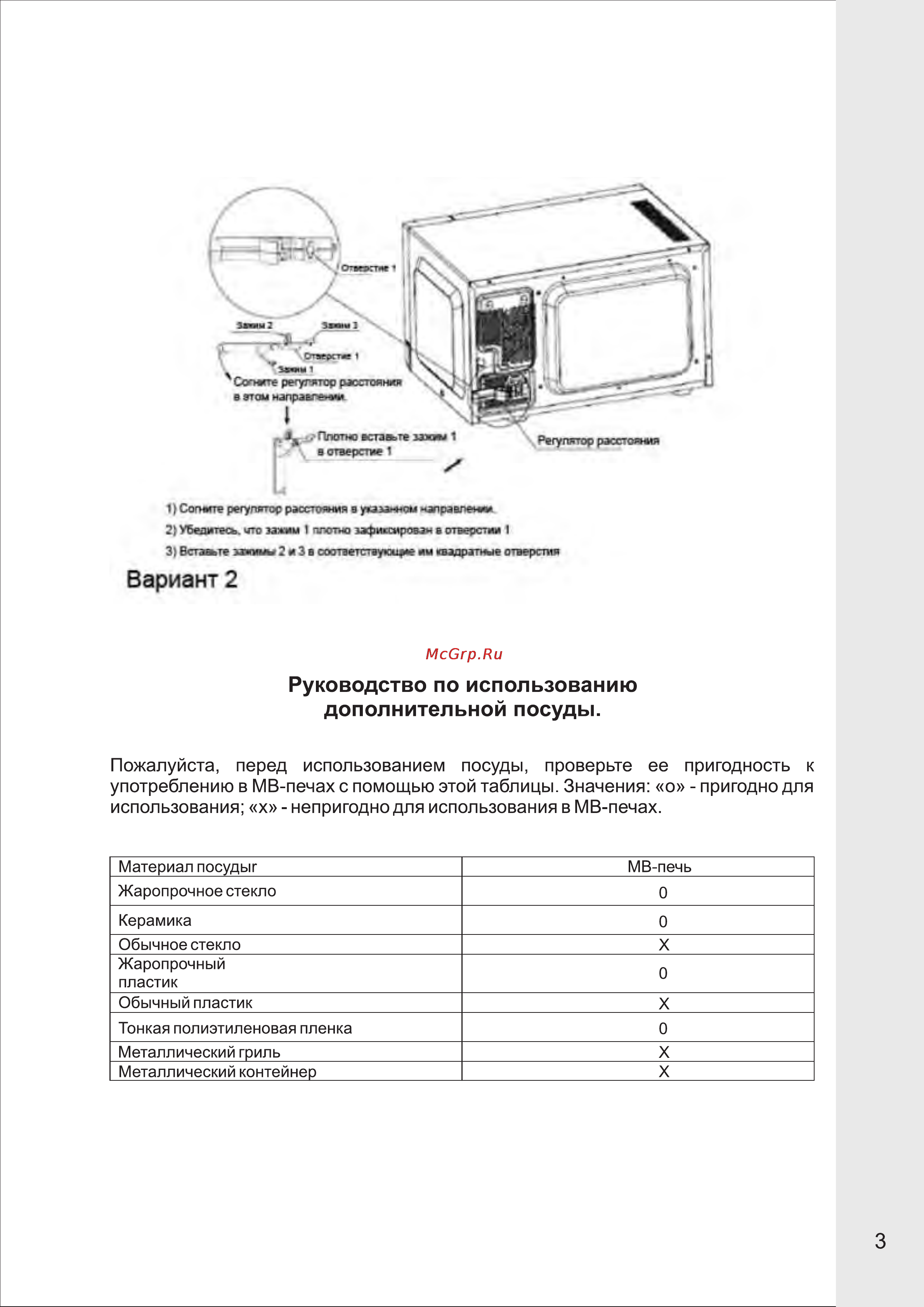 VR MW-M2015 [4/13] Дополнительной посуды