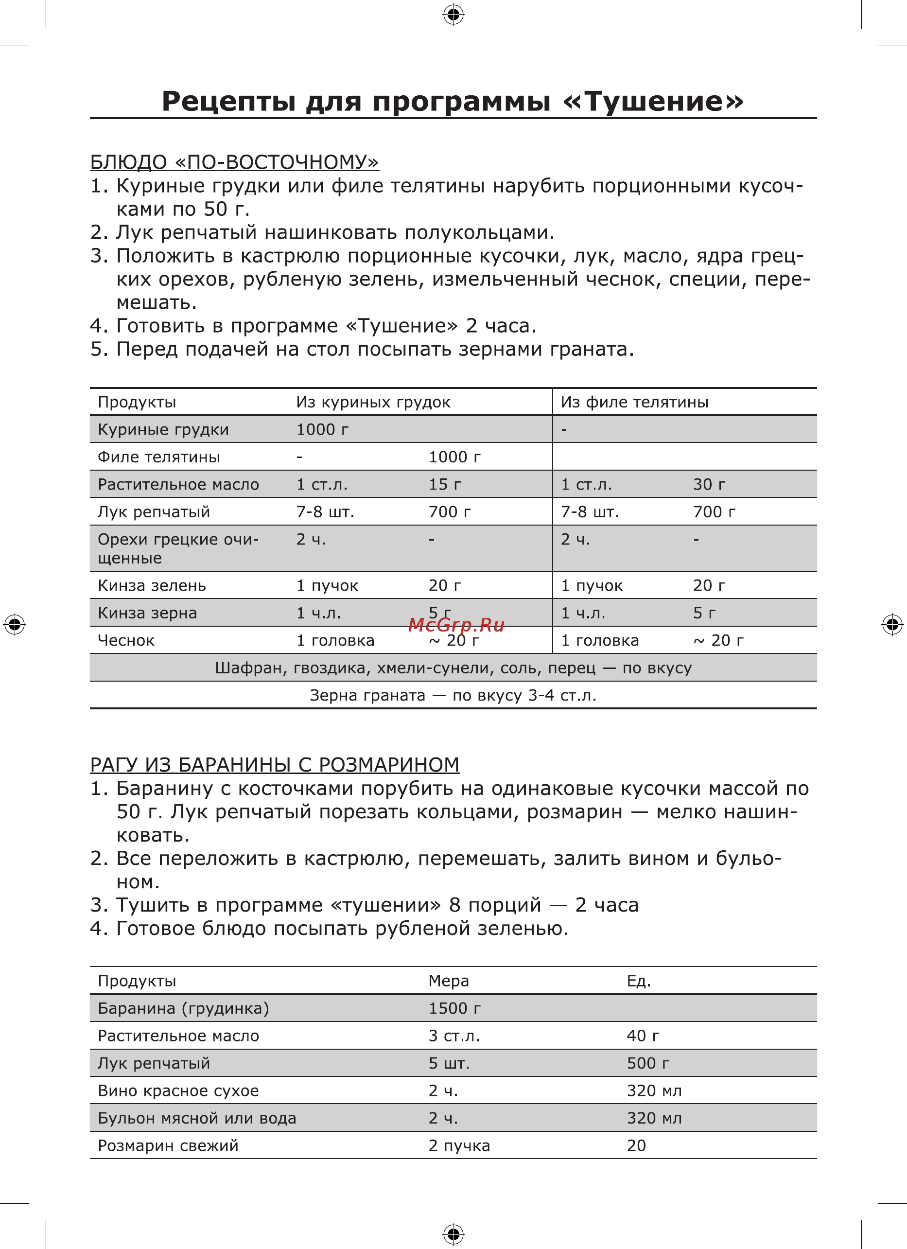 Viconte VC-600 [17/24] Рецепты для программы тушение