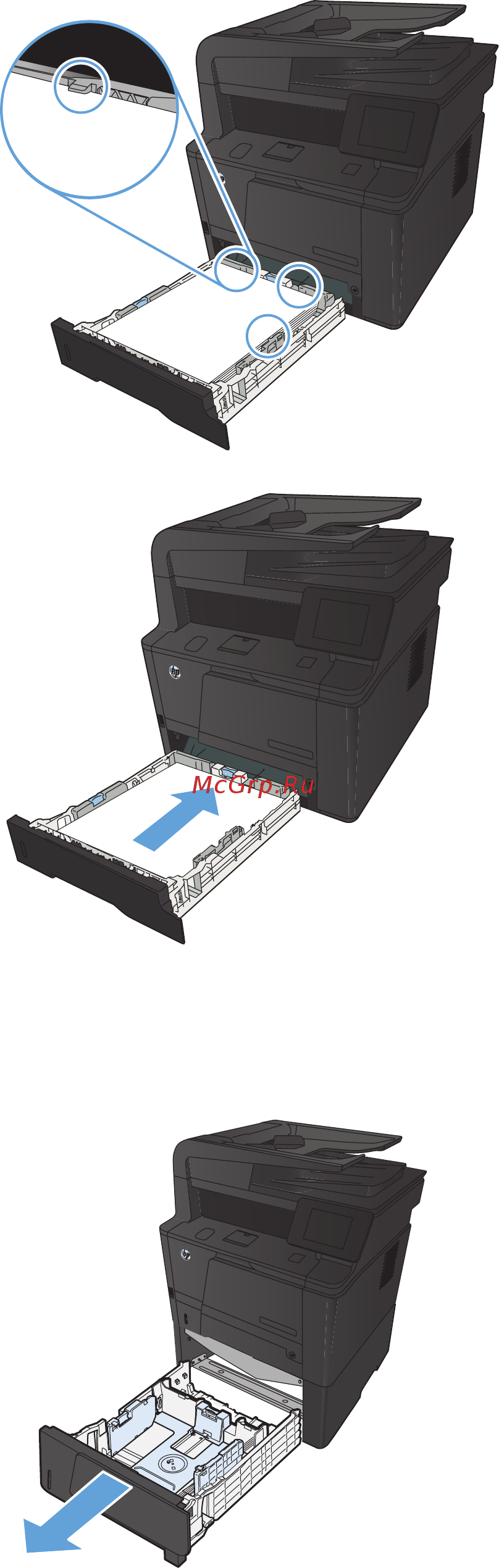 HP LaserJet Pro 400 MFP M425dn [32/260] Загрузка в дополнительный лоток 3