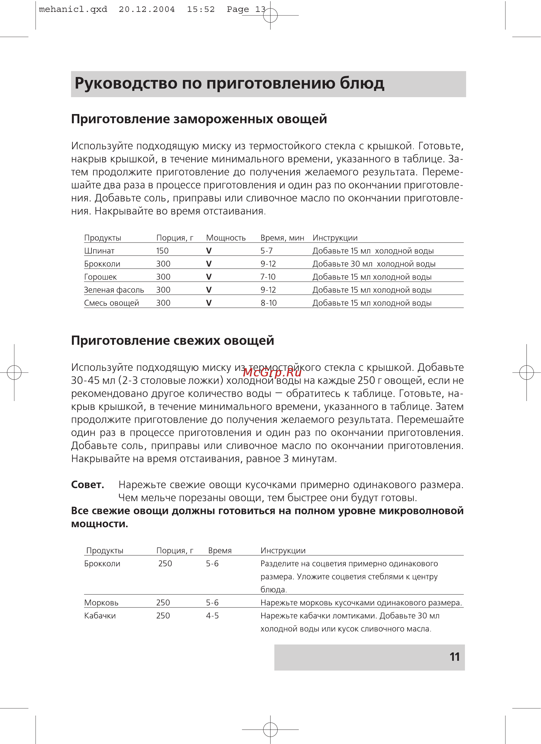Rolsen MS1770MB [11/20] Руководство по приготовлению блюд