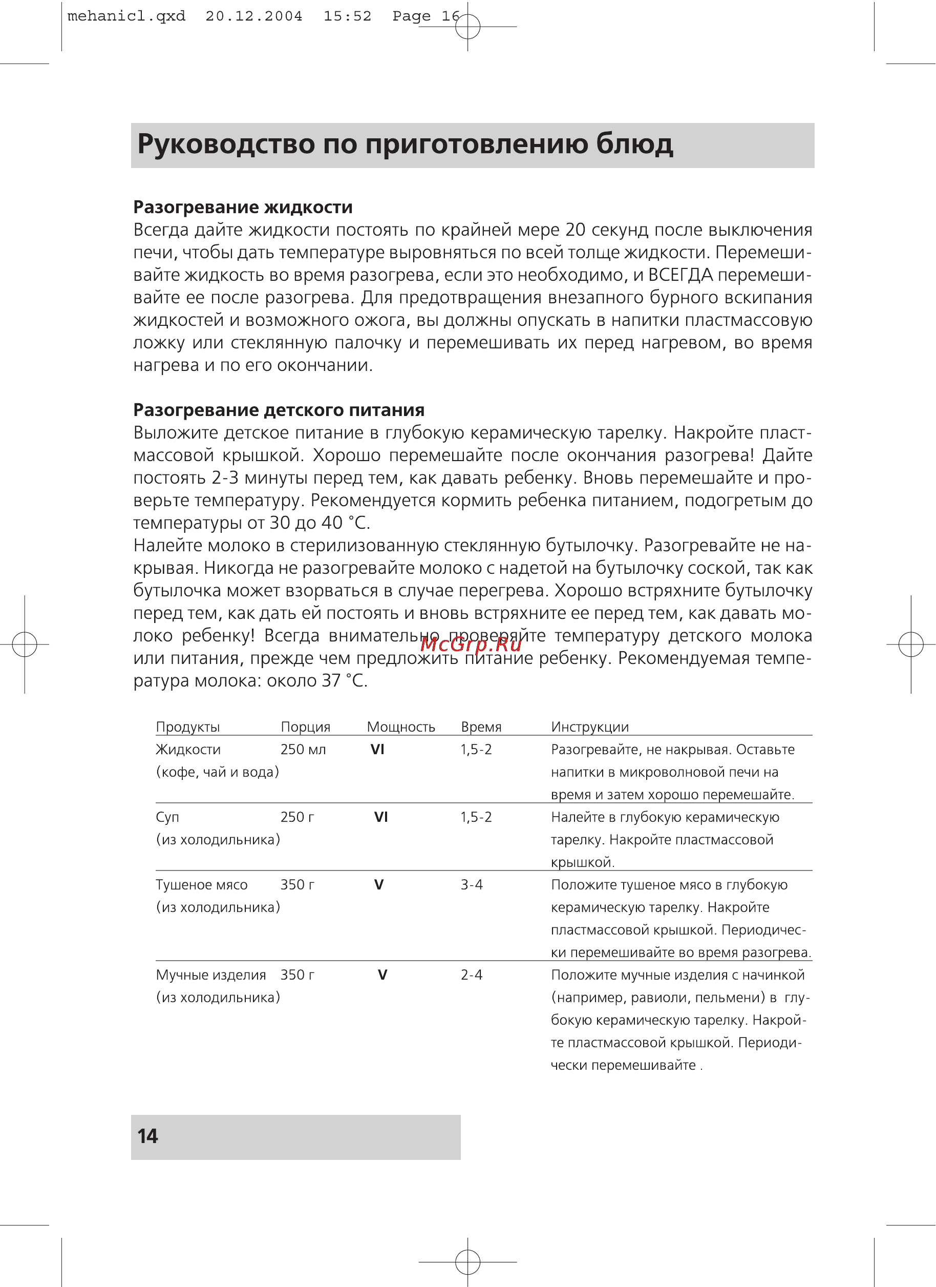 Rolsen MS1770MB [14/20] Руководство по приготовлению блюд