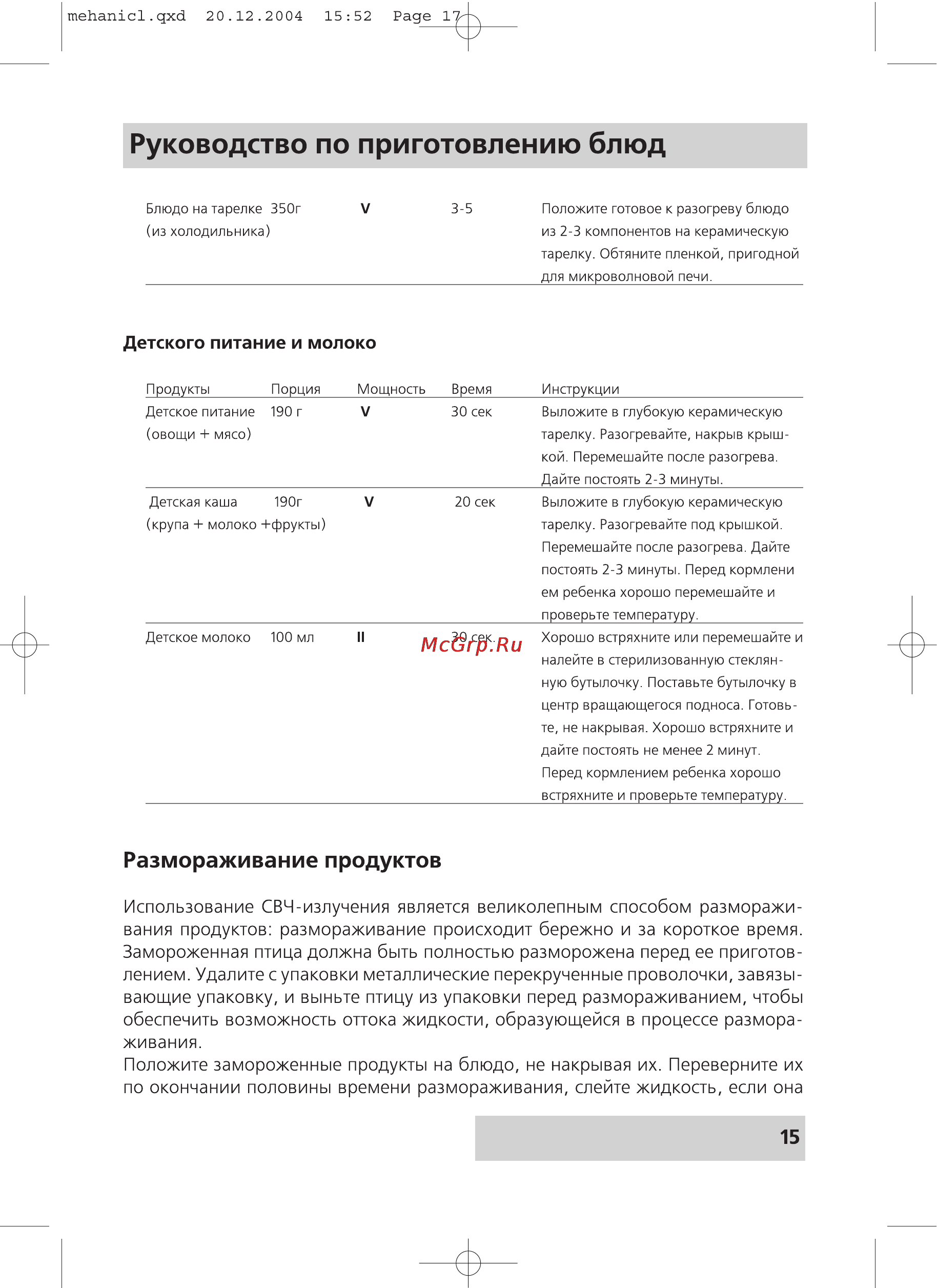 Rolsen MS1770MB [15/20] Руководство по приготовлению блюд