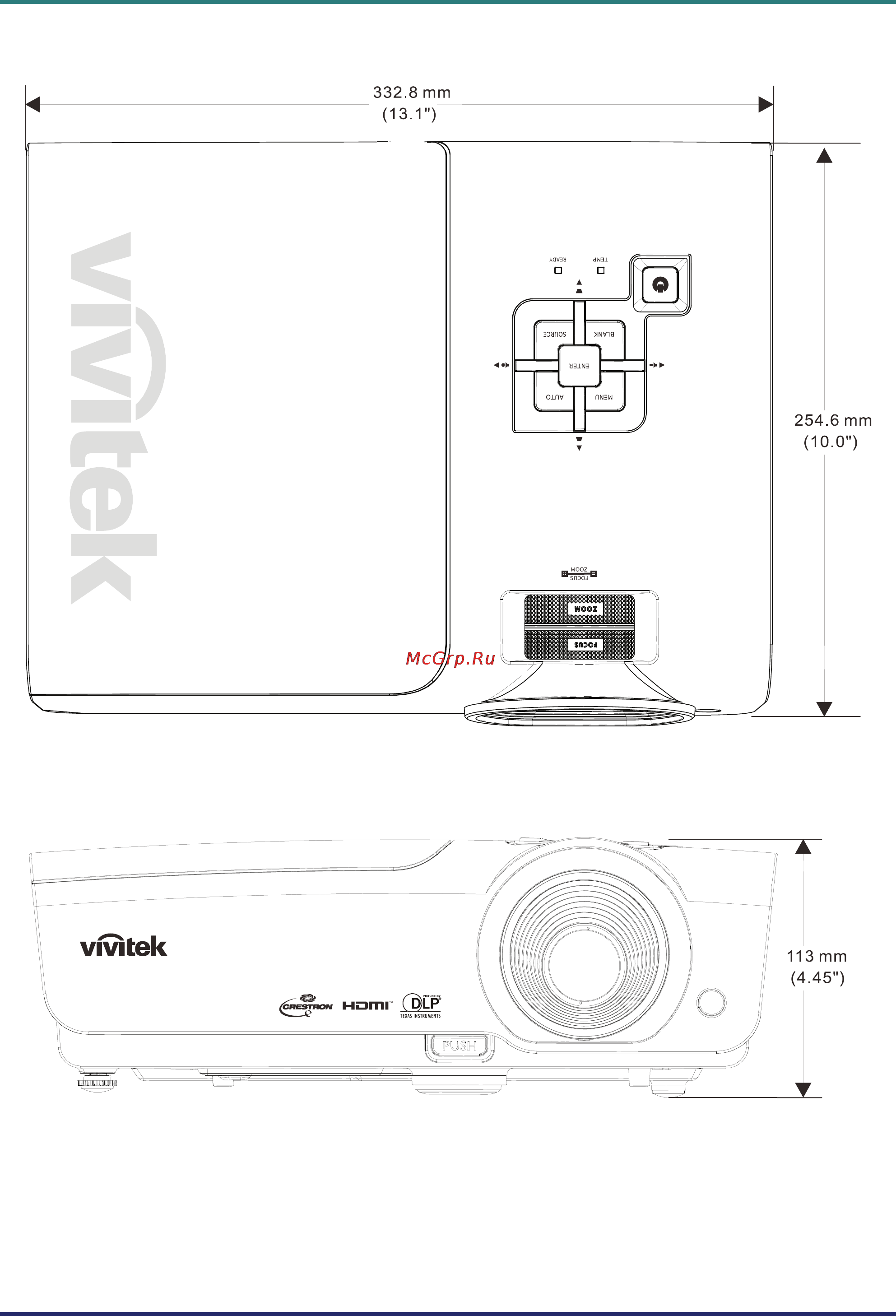 Vivitek H1086 Bl [52/57] Размеры проектора