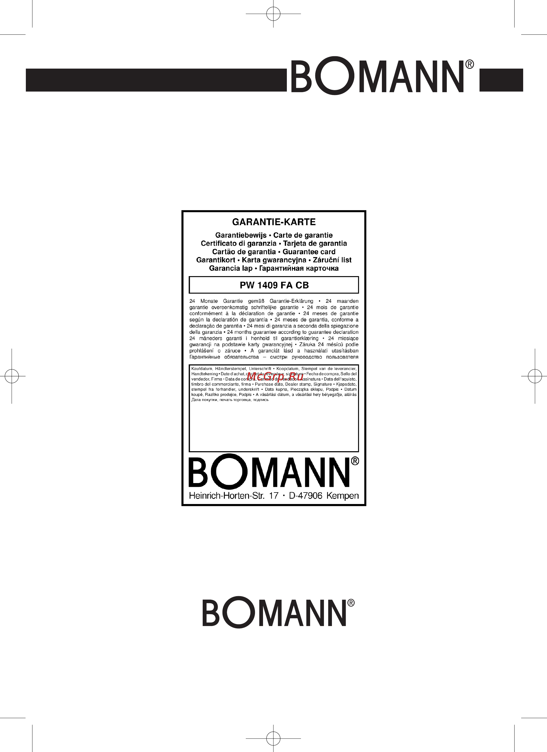 Bomann PW 1409 FA CB Инструкция по эксплуатации онлайн [96/96] 74894