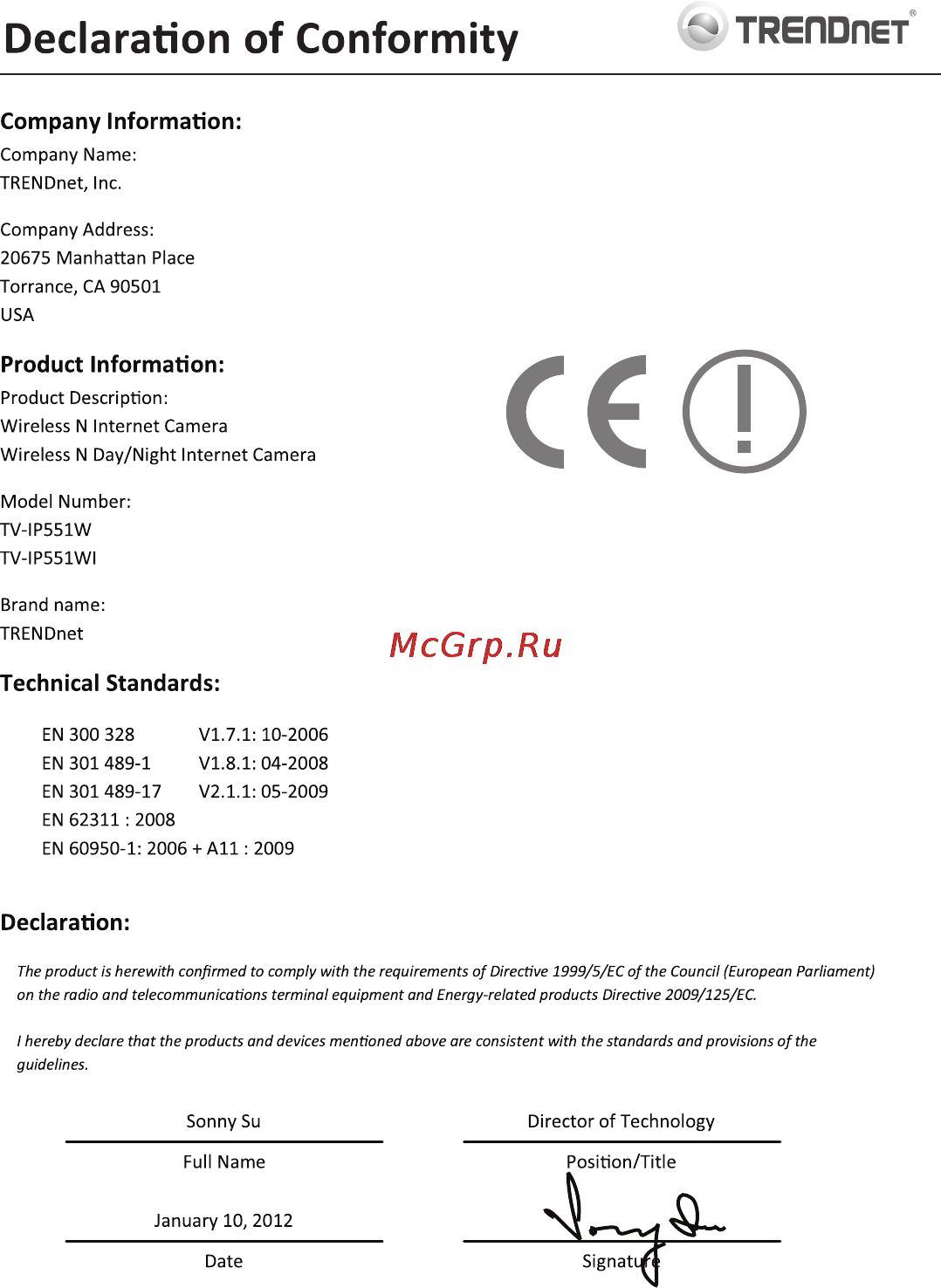 Trendnet TV-IP551WI Инструкция по эксплуатации онлайн [6/7] 74982