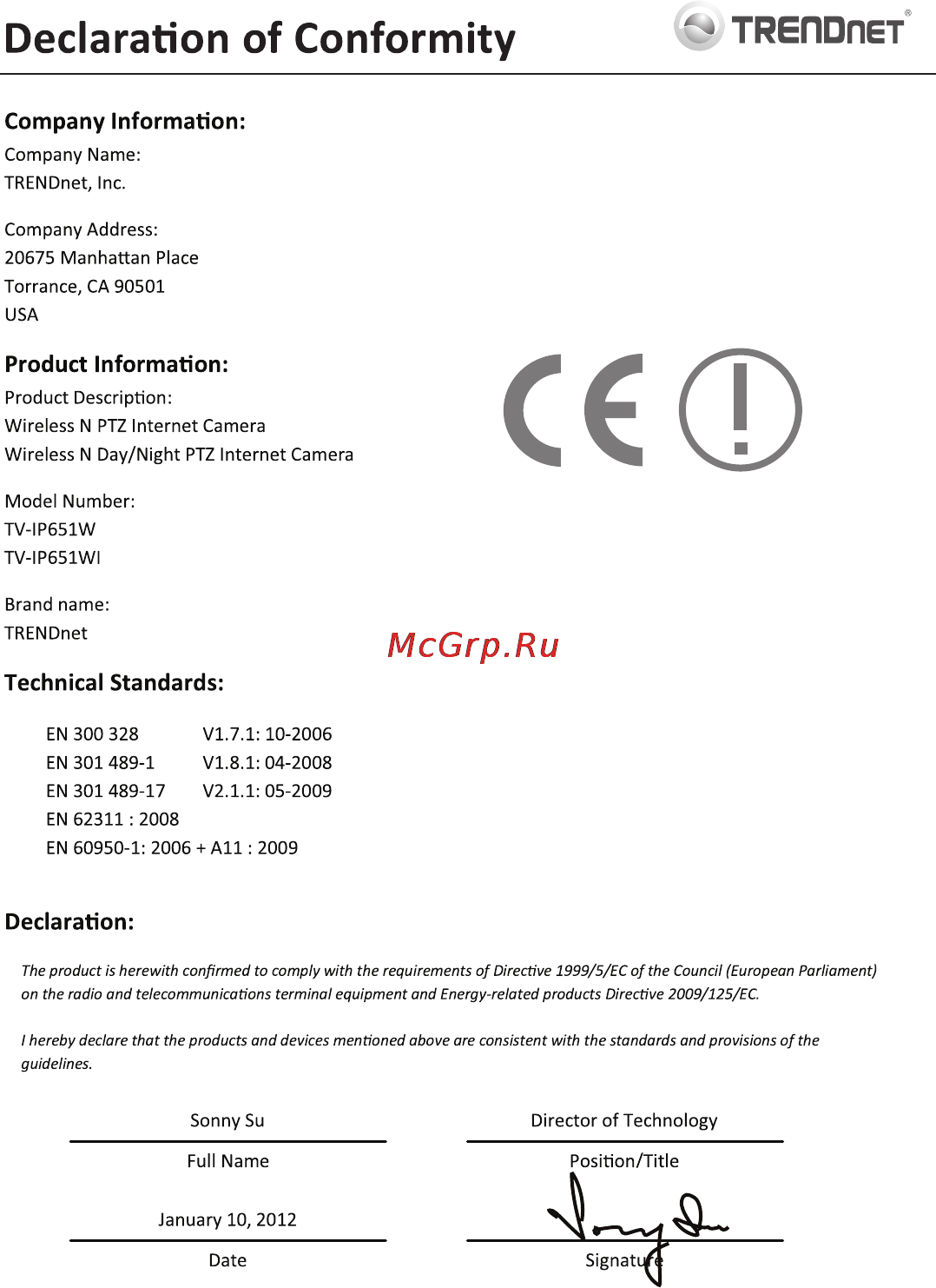 Trendnet TV-IP651WI Инструкция по эксплуатации онлайн [4/7] 74988