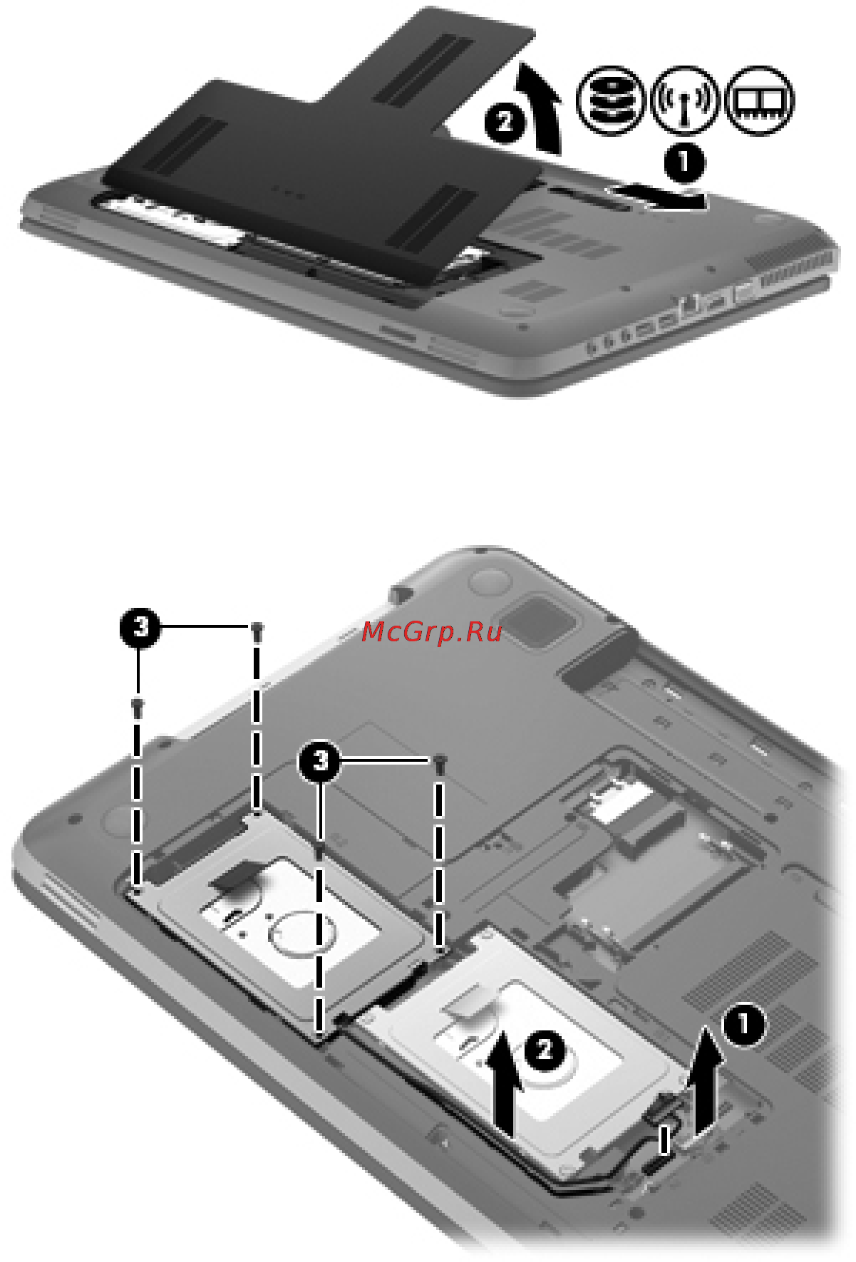 HP Envy dv7-7265er C6D03EA [79/129] Извлечение или замена второго жесткого диска только на некоторых моделях