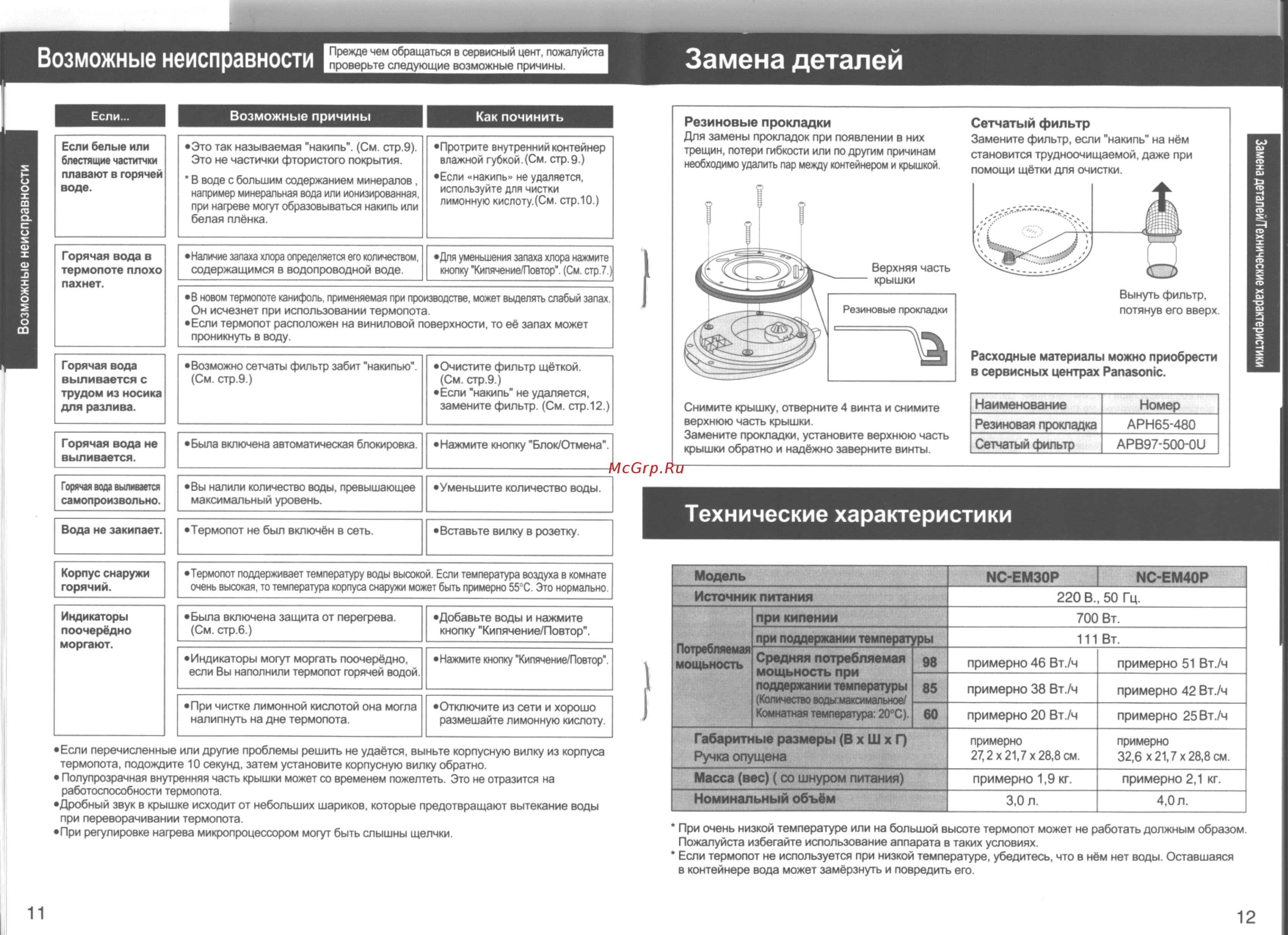 Panasonic NC-EM40P [7/13] Возможные неисправности