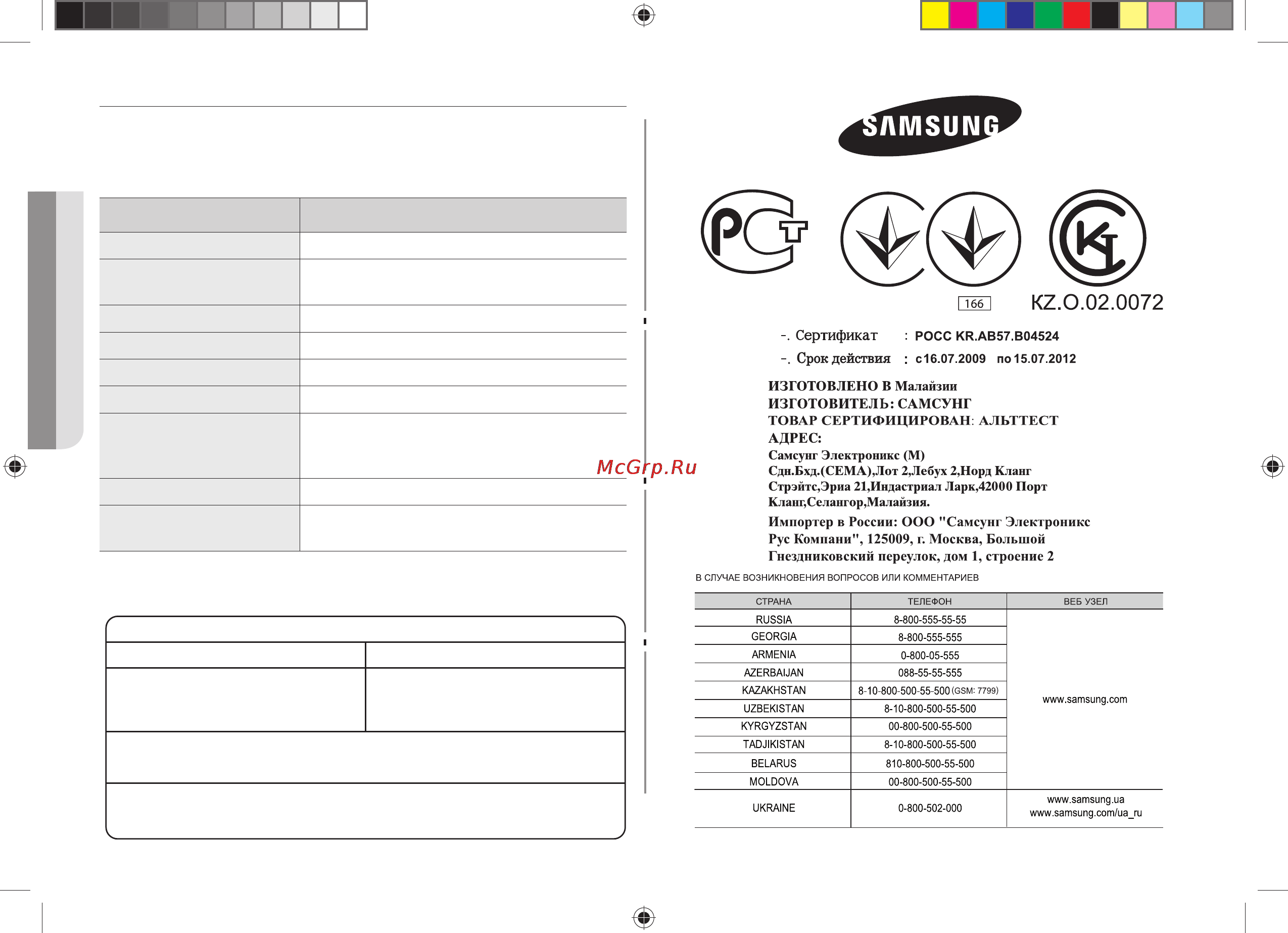 Samsung ME73AR [16/16] Технические характеристики