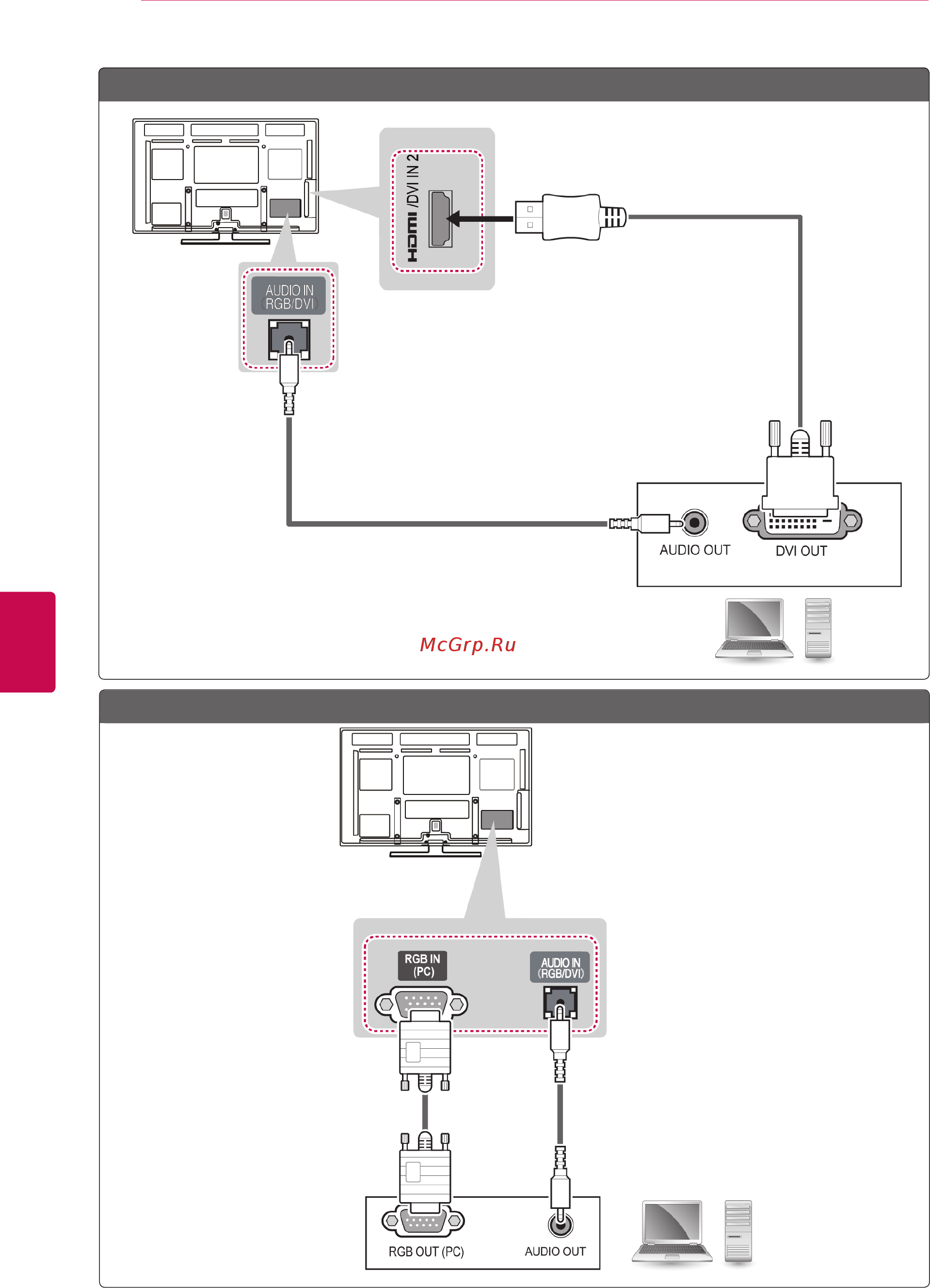 LG 50PA4500 [90/112] Метод b подключение dvi к hdmi